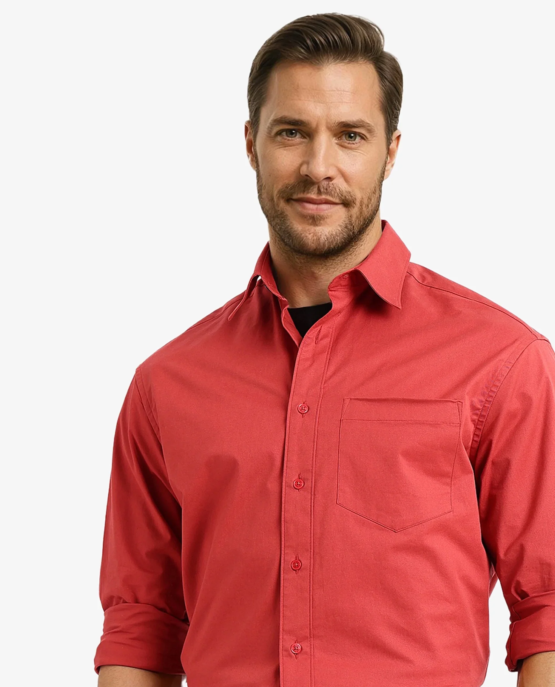 Rare Rabbit Men's Crofty Red Cotton Plain Boxy Fit Full Sleeve Collared Shirt - Image 5
