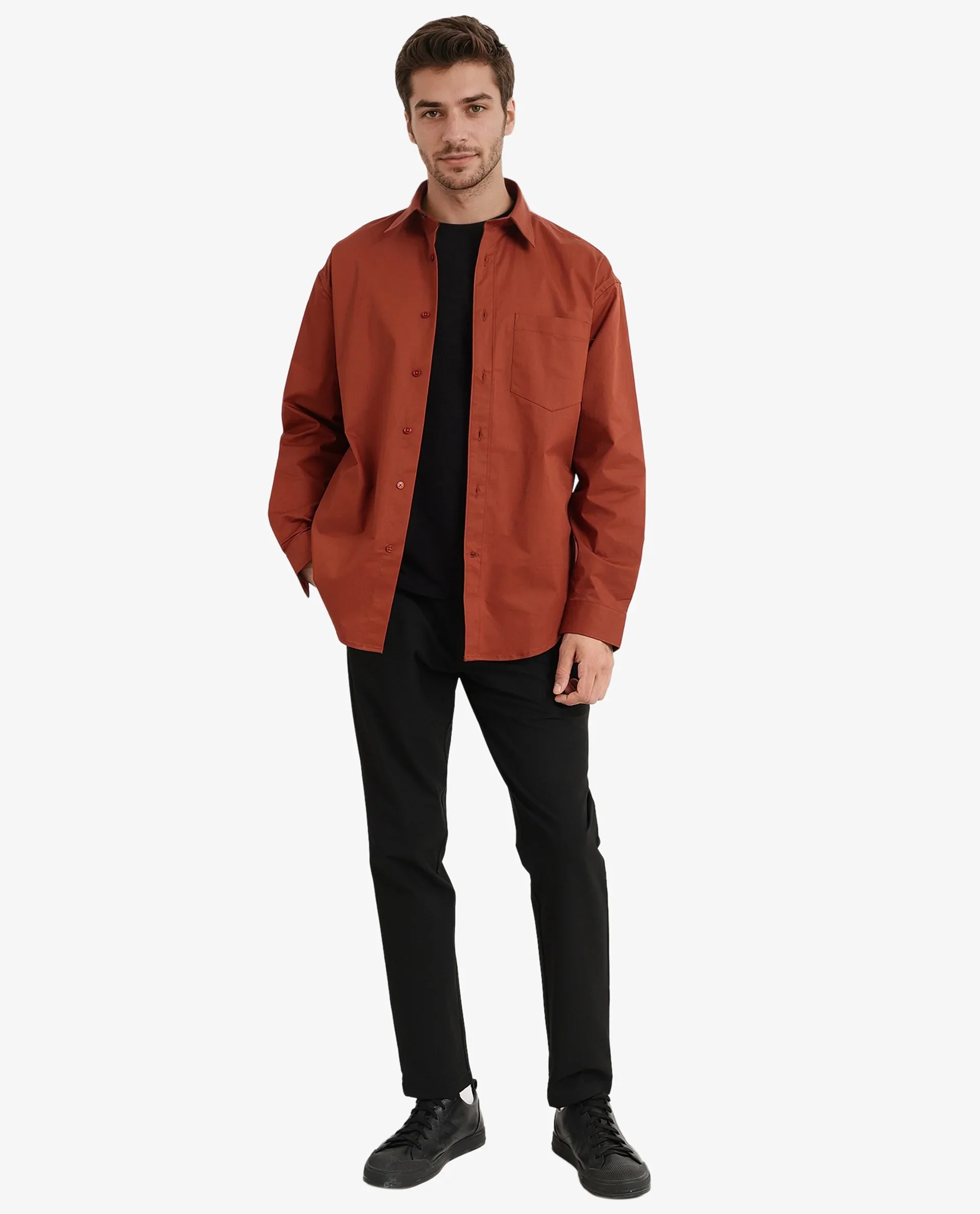 Rare Rabbit Men's Crofty Rust Cotton Plain Boxy Fit Full Sleeve Collared Shirt - Image 2