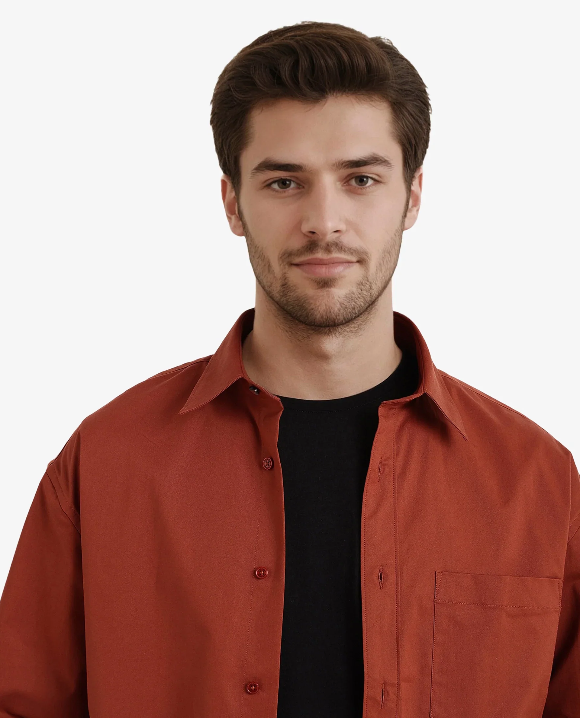 Rare Rabbit Men's Crofty Rust Cotton Plain Boxy Fit Full Sleeve Collared Shirt - Image 3