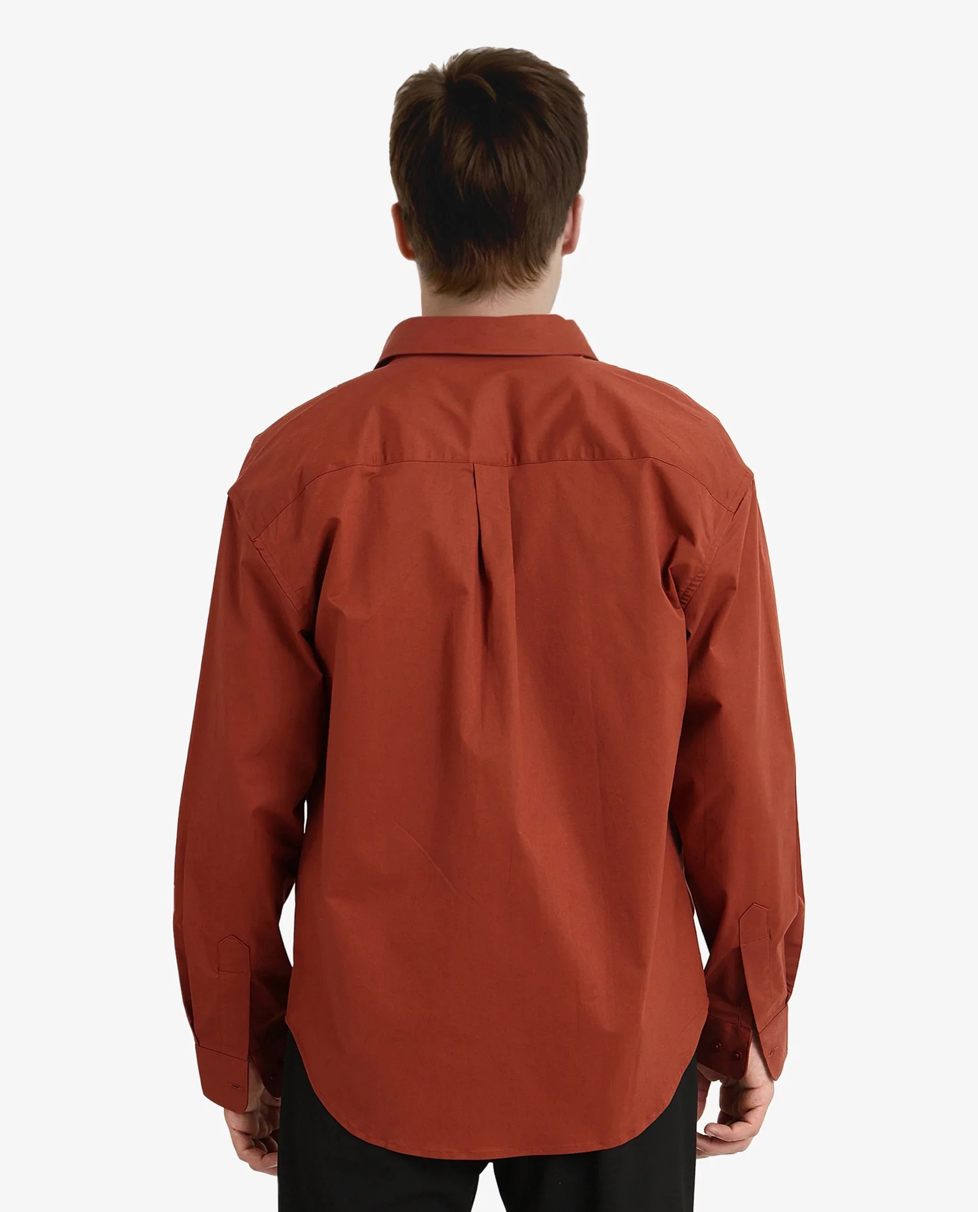 Rare Rabbit Men's Crofty Rust Cotton Plain Boxy Fit Full Sleeve Collared Shirt - Image 4