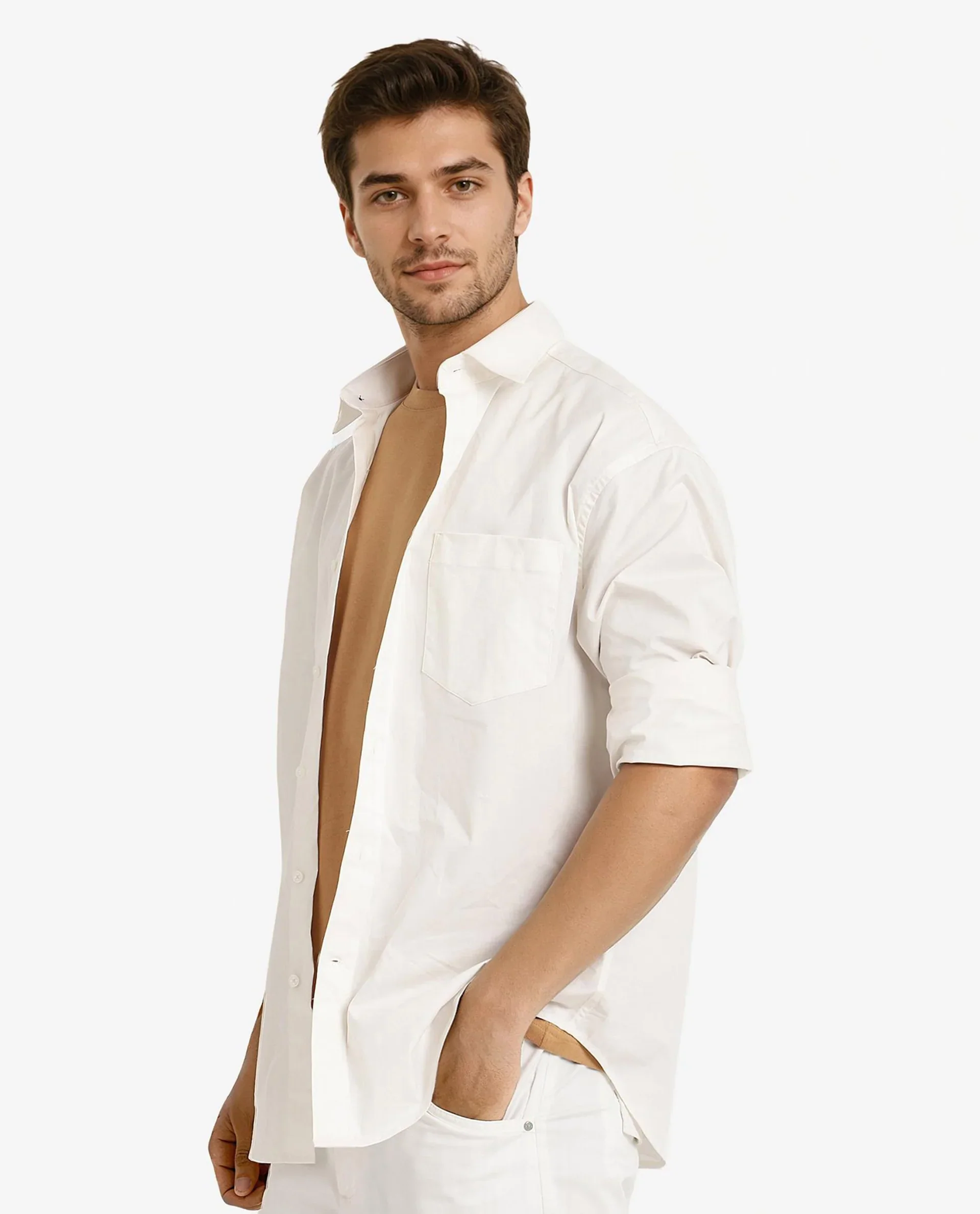 Rare Rabbit Men's Crofty White Cotton Plain Boxy Fit Full Sleeve Collared Shirt - Image 10
