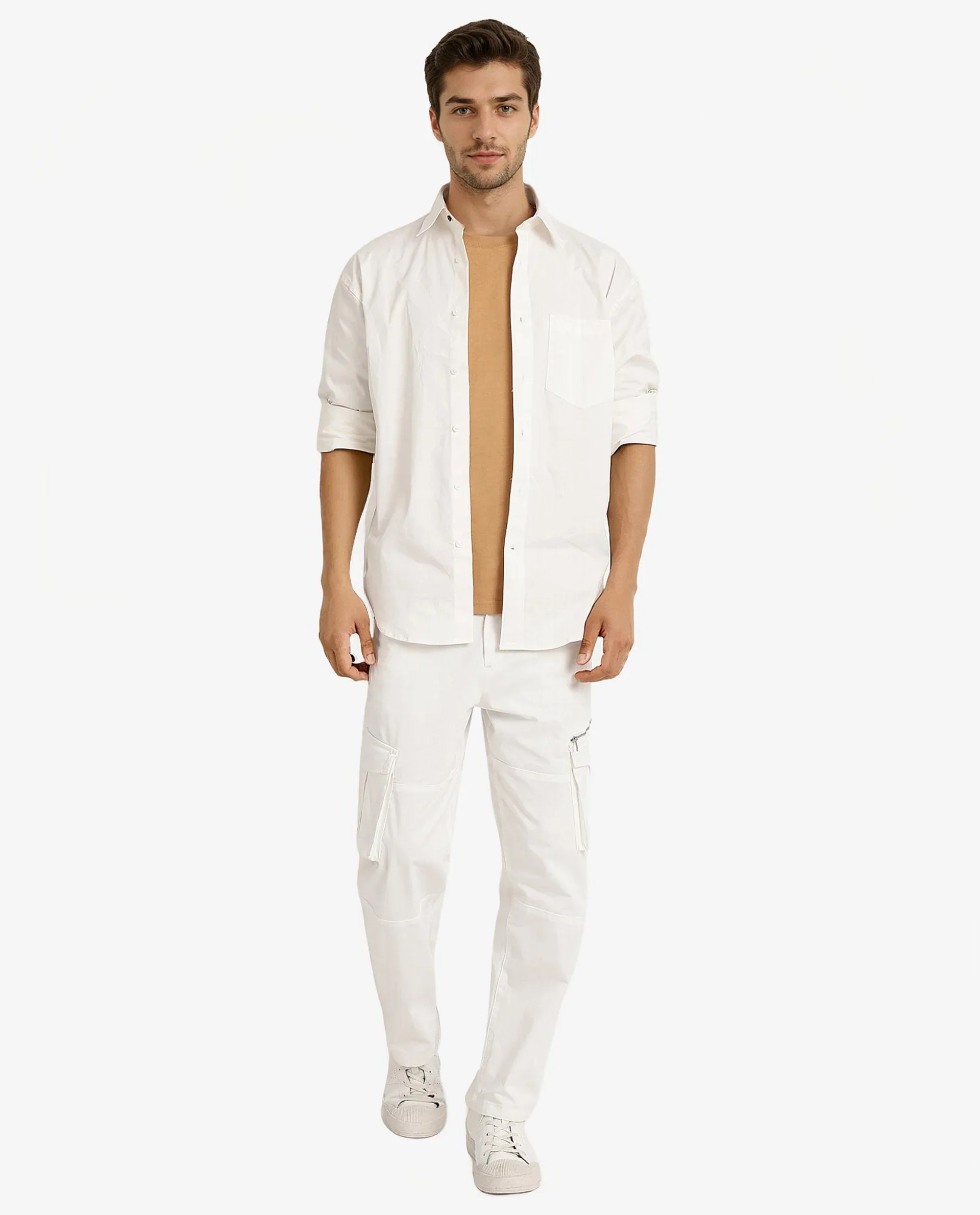 Rare Rabbit Men's Crofty White Cotton Plain Boxy Fit Full Sleeve Collared Shirt - Image 2