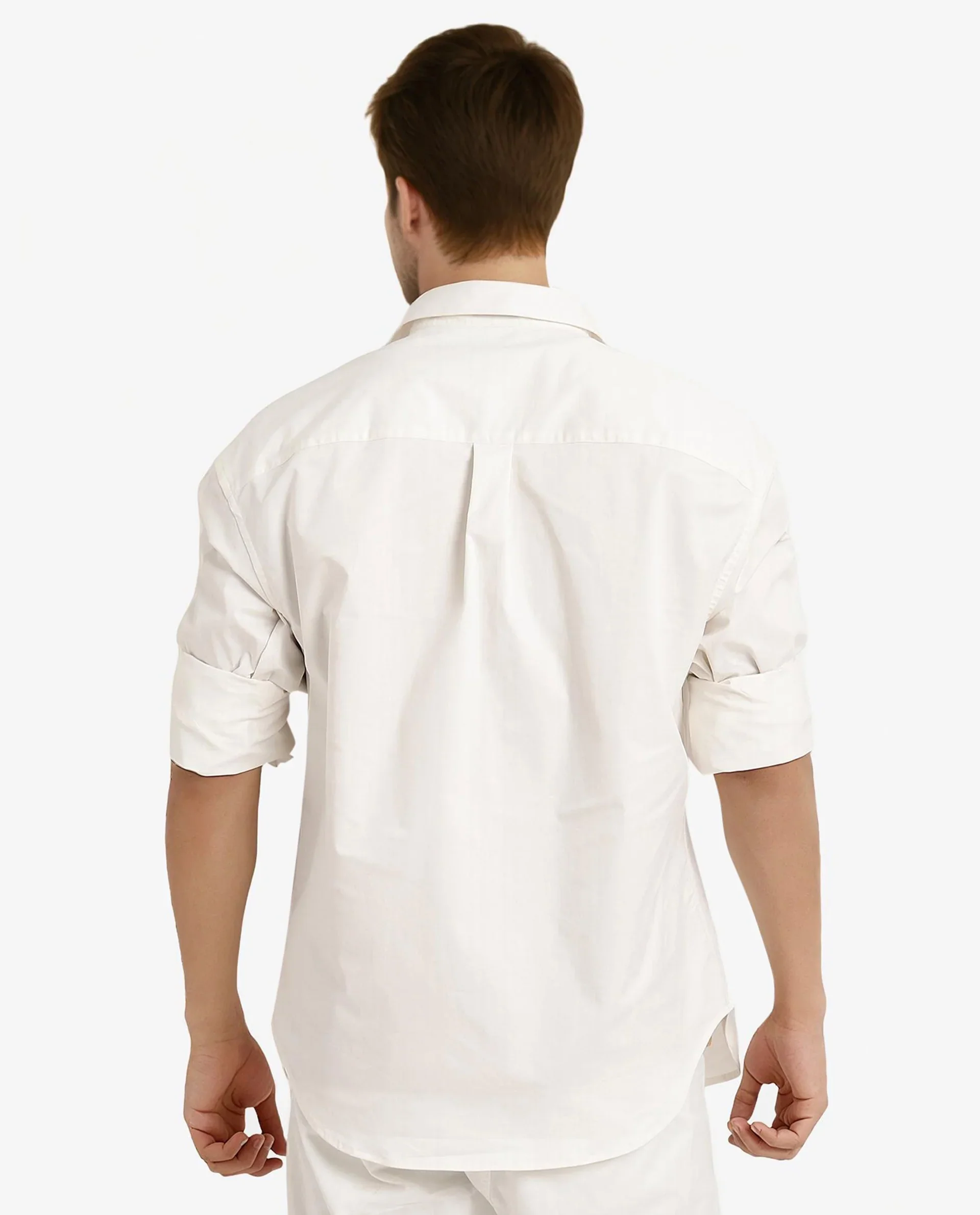 Rare Rabbit Men's Crofty White Cotton Plain Boxy Fit Full Sleeve Collared Shirt - Image 4