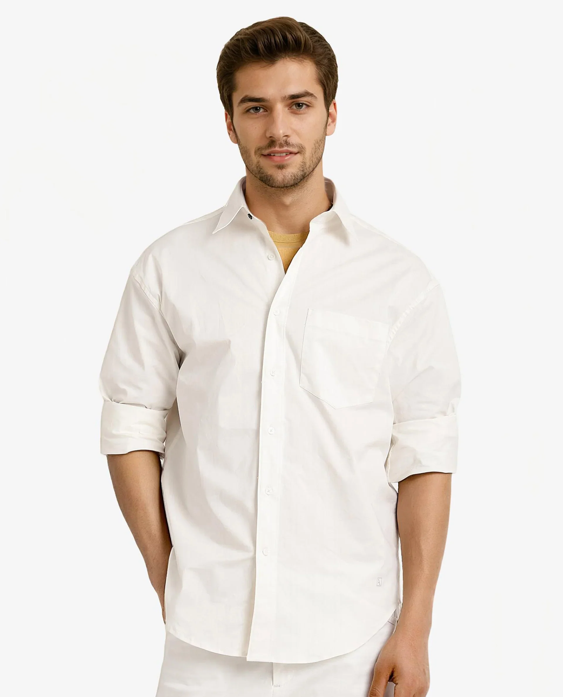 Rare Rabbit Men's Crofty White Cotton Plain Boxy Fit Full Sleeve Collared Shirt - Image 6
