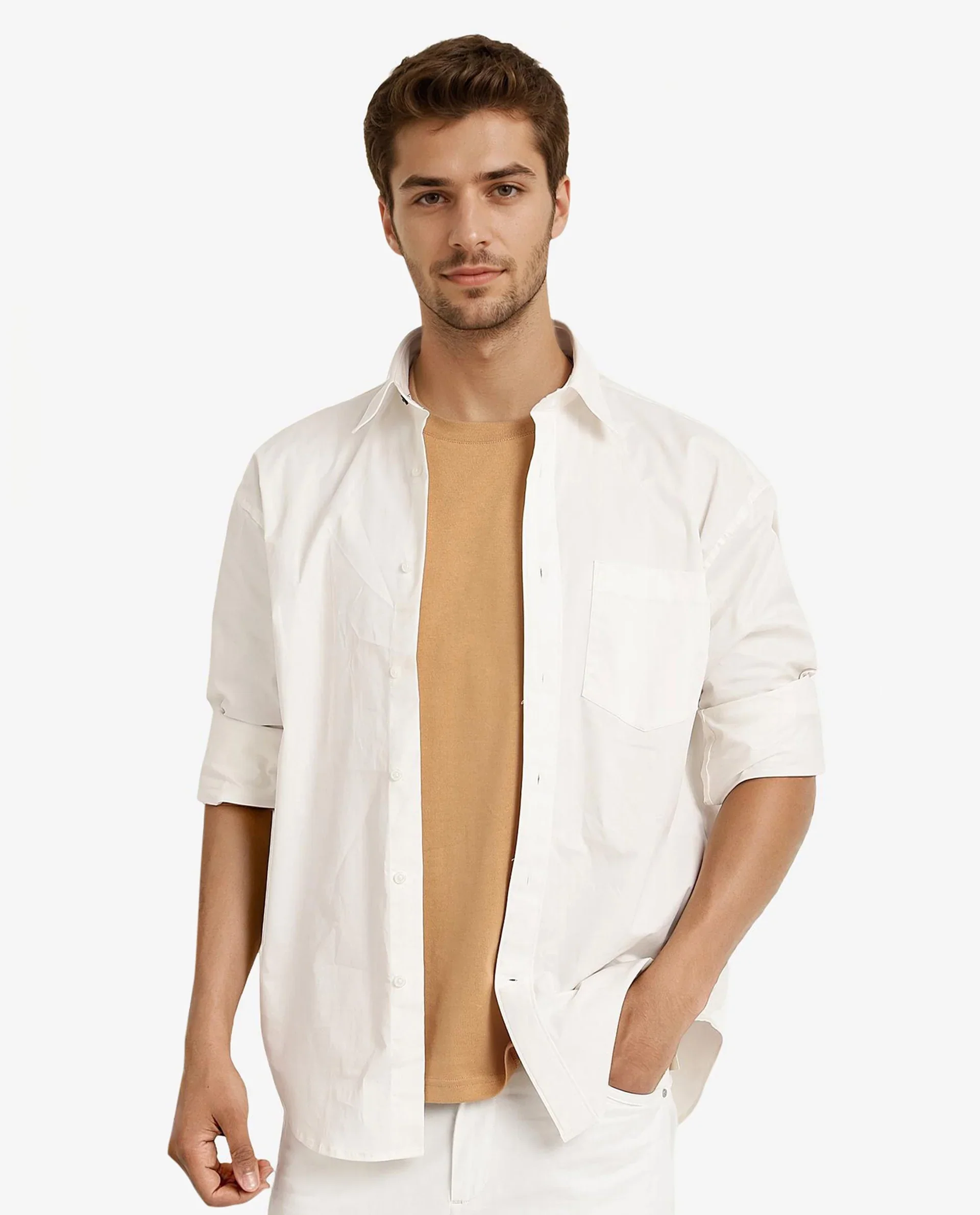 Rare Rabbit Men's Crofty White Cotton Plain Boxy Fit Full Sleeve Collared Shirt - Image 8