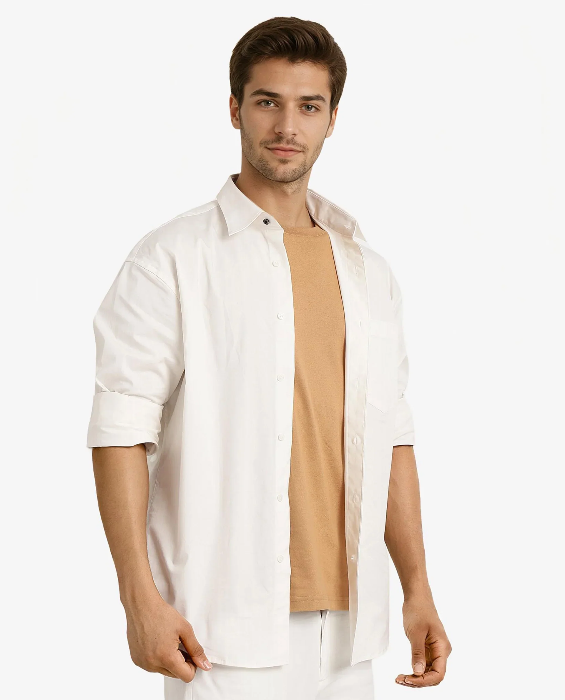 Rare Rabbit Men's Crofty White Cotton Plain Boxy Fit Full Sleeve Collared Shirt - Image 9