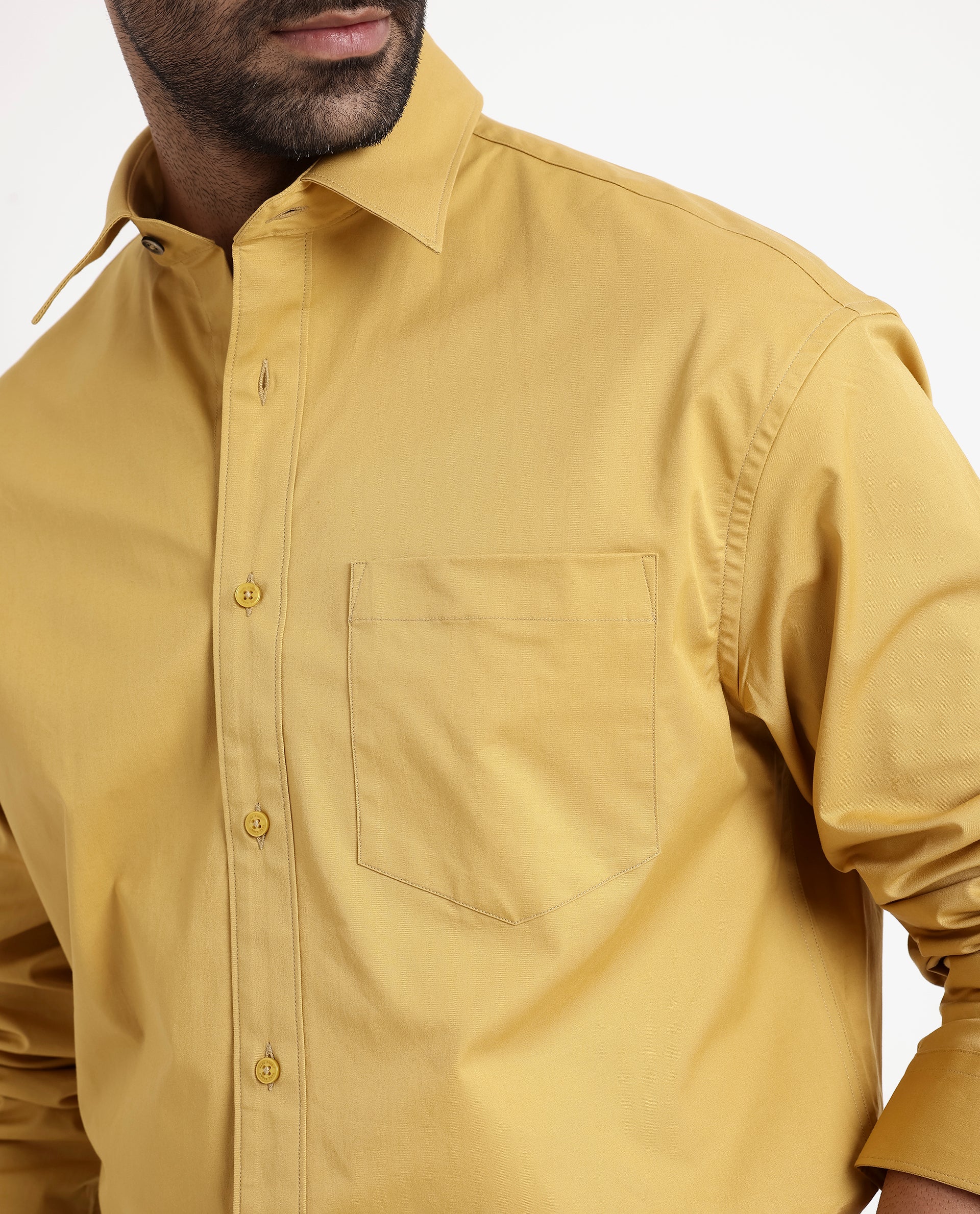 Rare Rabbit Men's Crofty Yellow Cotton Plain Boxy Fit Full Sleeve Collared Shirt - Image 5