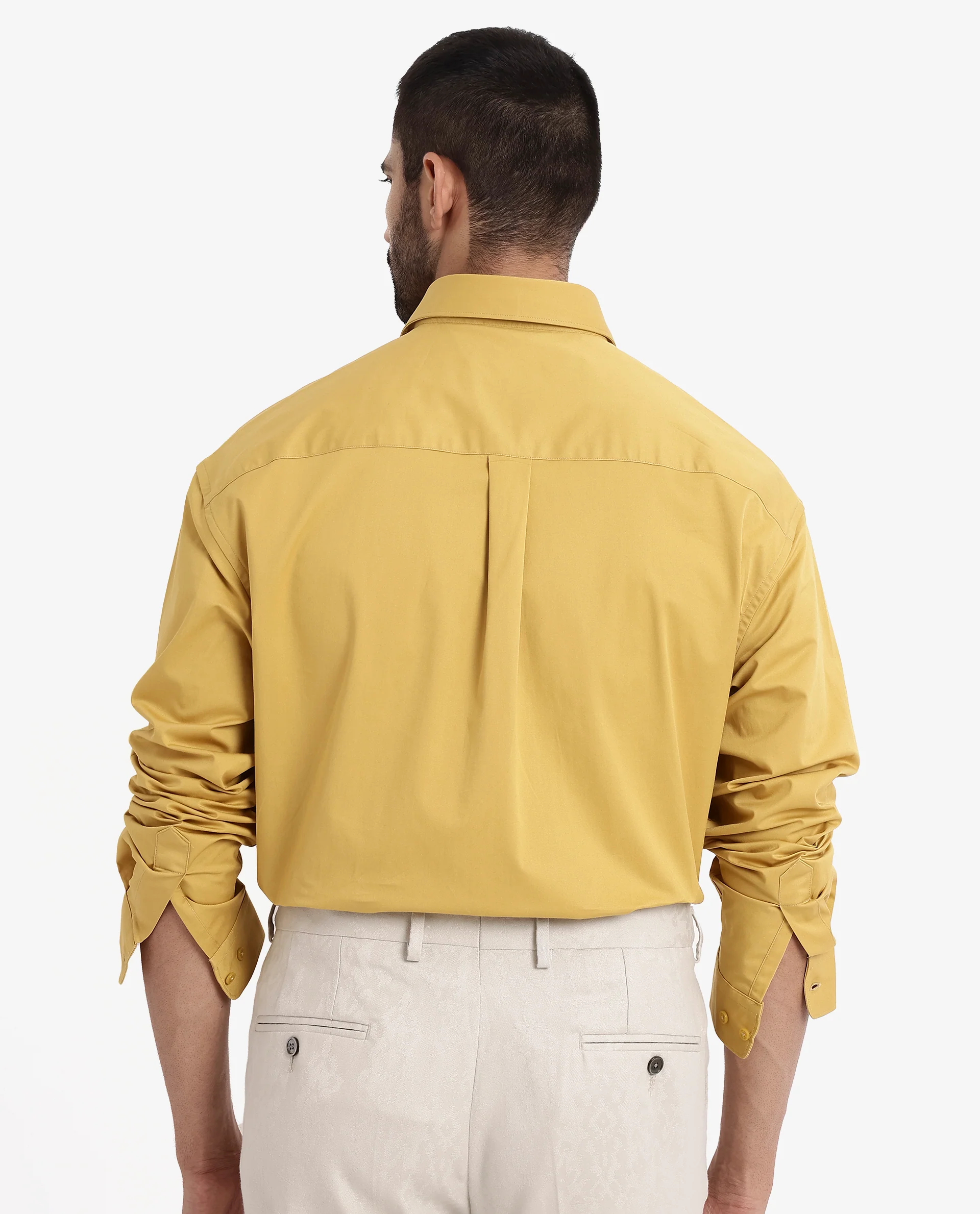 Rare Rabbit Men's Crofty Yellow Cotton Plain Boxy Fit Full Sleeve Collared Shirt - Image 8