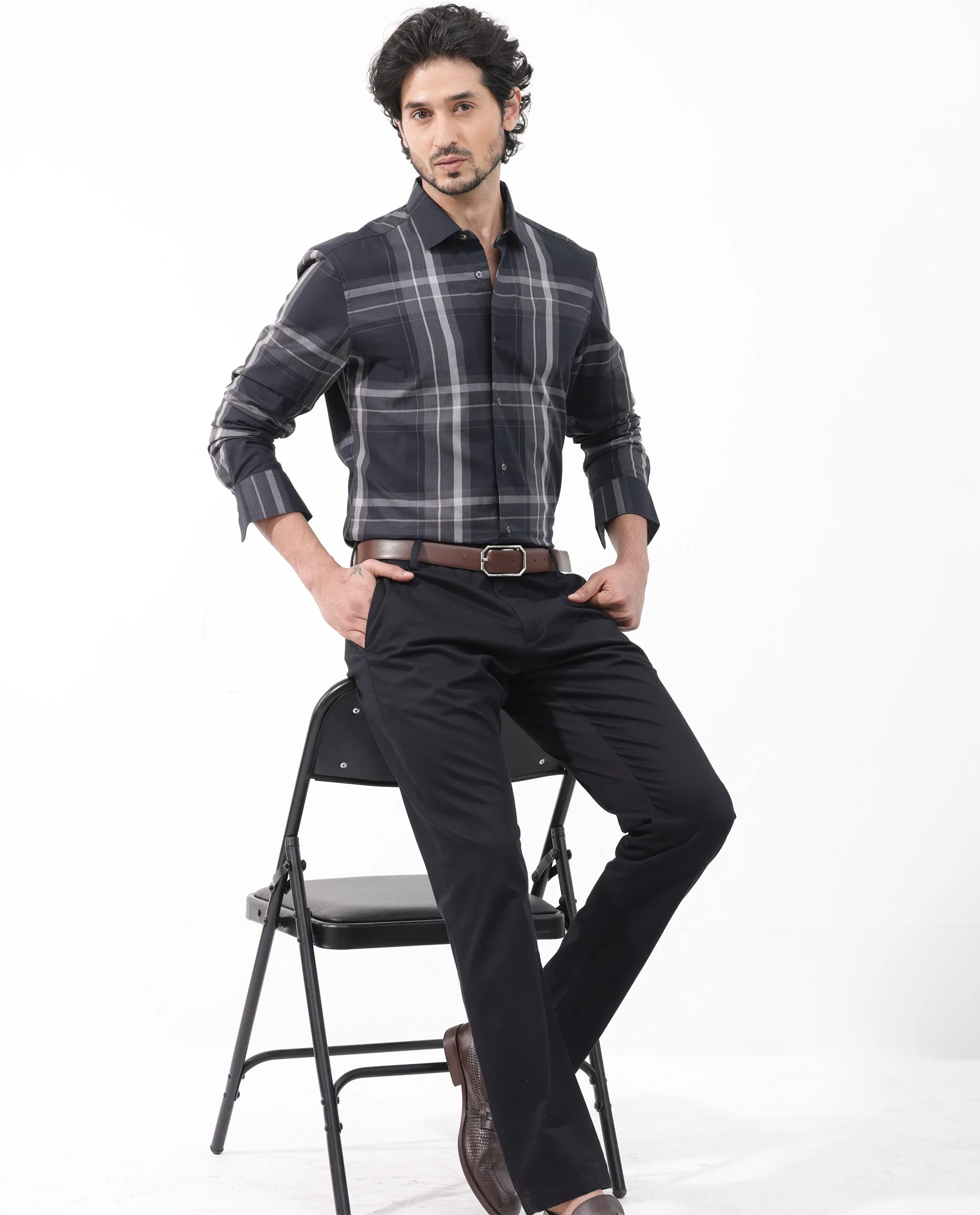 Rare Rabbit Men's Cromet Black Cotton Checked Print Regular Fit Full Sleeve Collared Shirt - Image 2