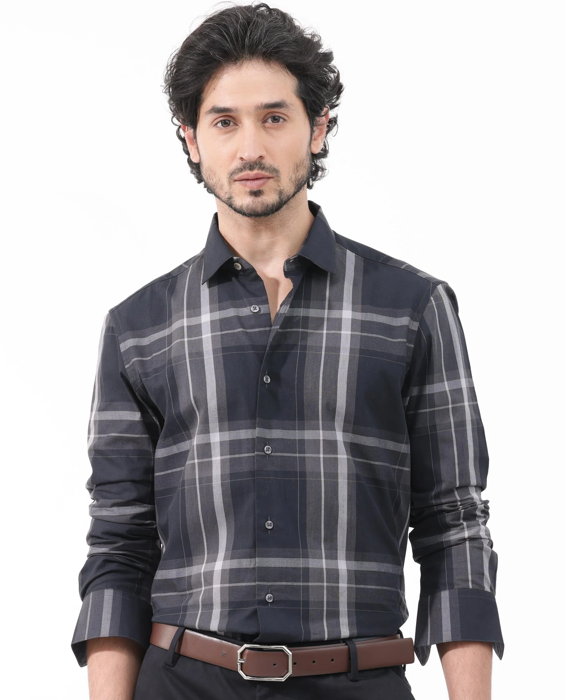 Rare Rabbit Men's Cromet Black Cotton Checked Print Regular Fit Full Sleeve Collared Shirt - Image 3