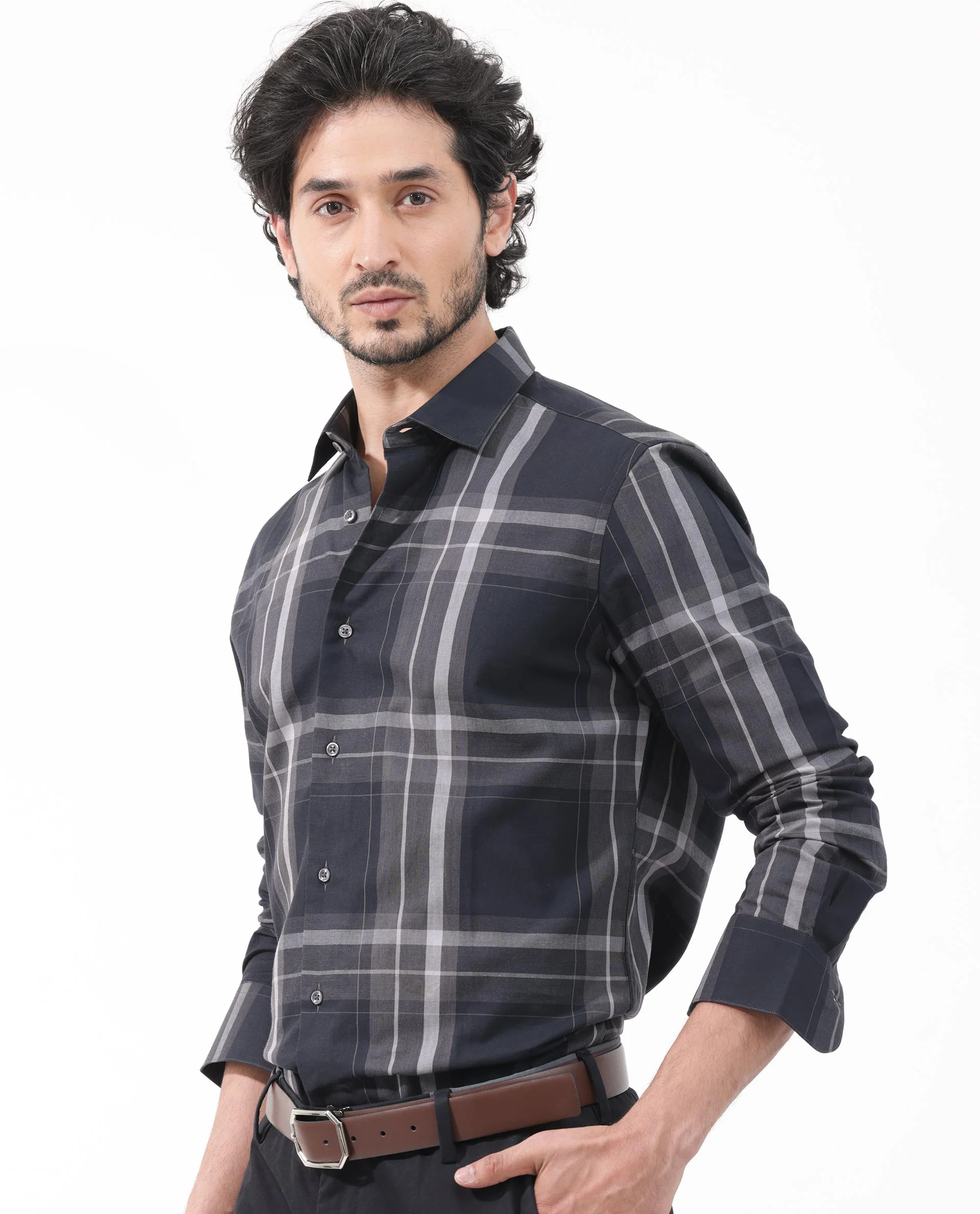 Rare Rabbit Men's Cromet Black Cotton Checked Print Regular Fit Full Sleeve Collared Shirt - Image 6