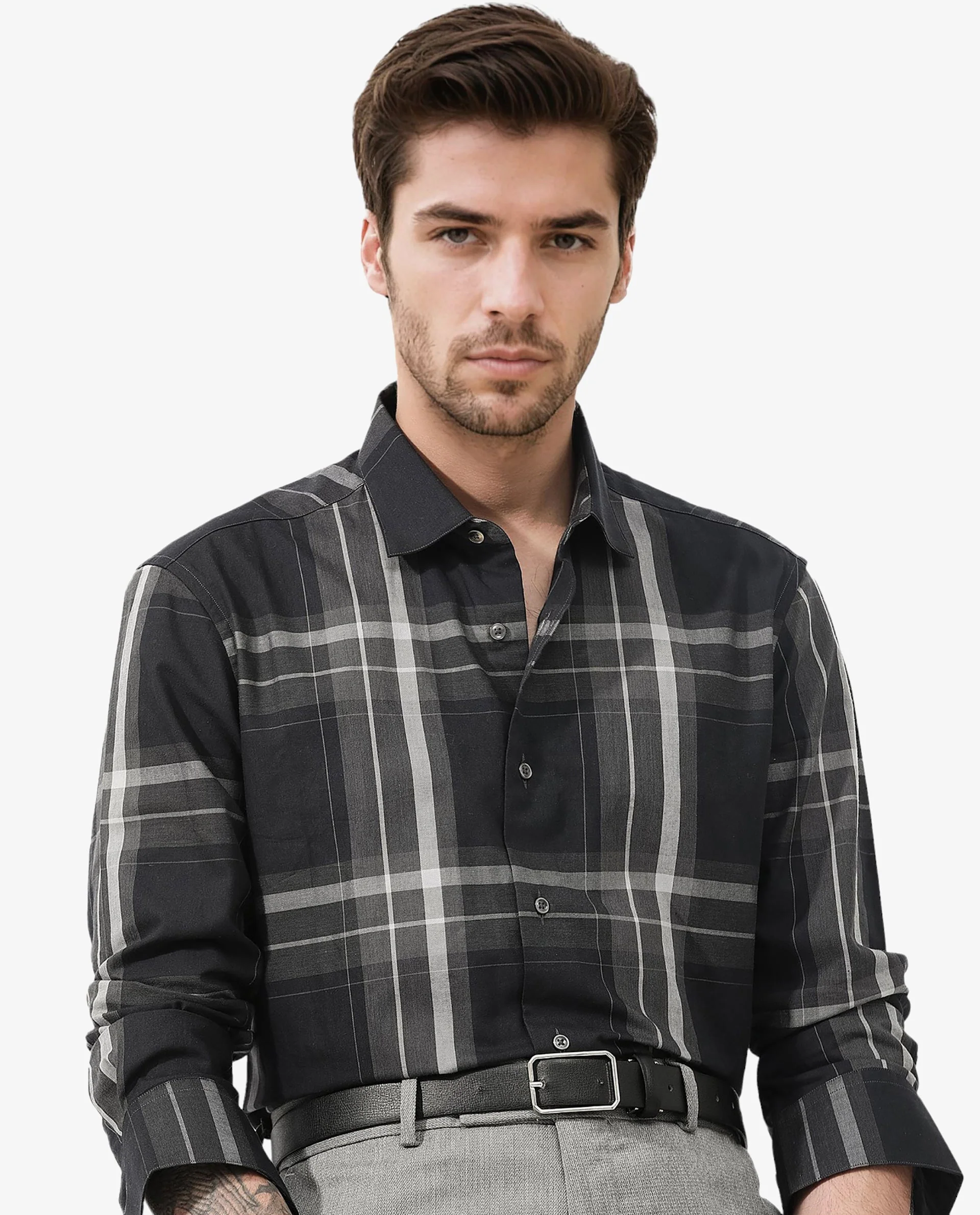 Rare Rabbit Men's Cromet Black Cotton Checked Print Regular Fit Full Sleeve Collared Shirt - Image 9