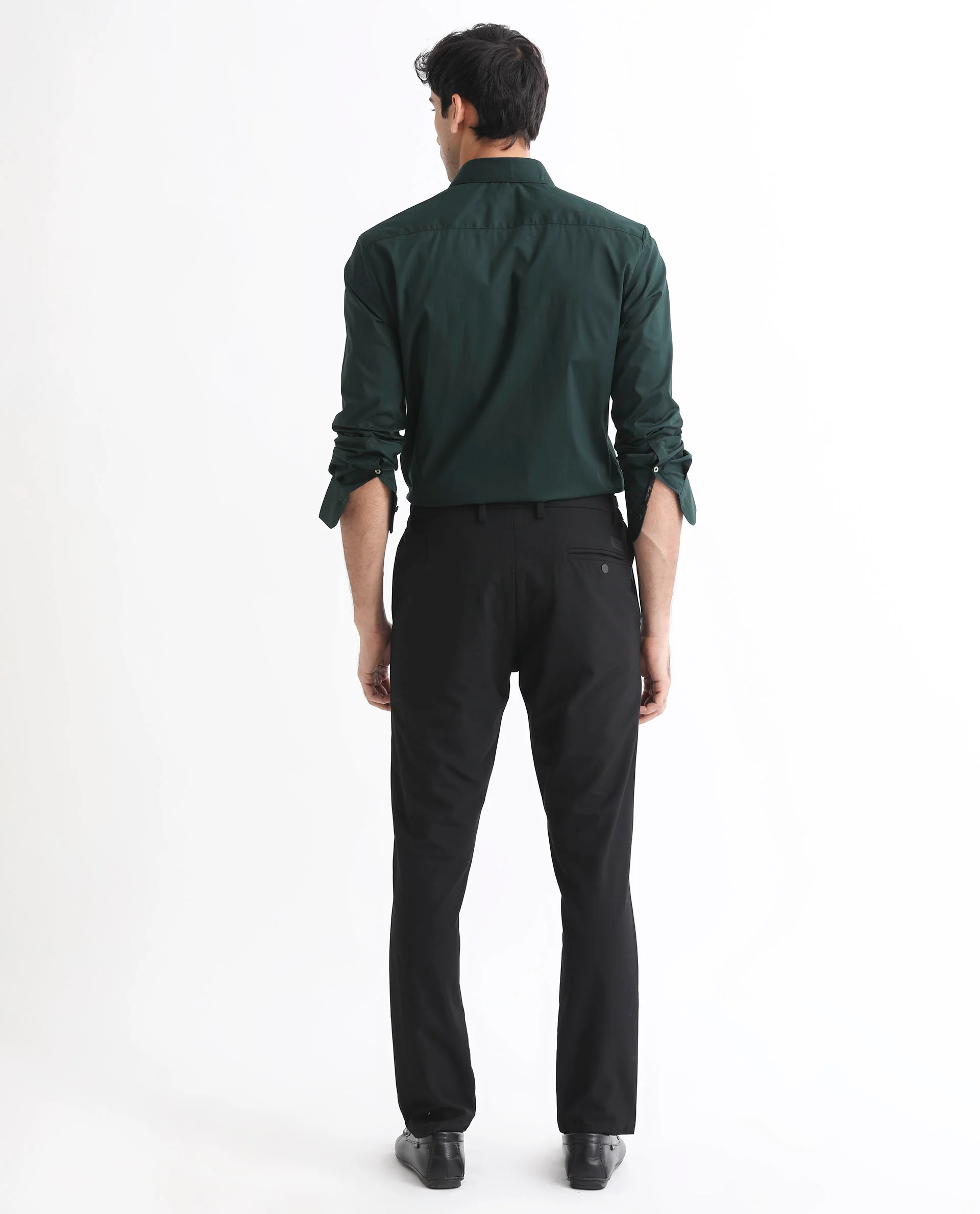 Rare Rabbit Men's Cron Dark Green Cotton Plain Regular Fit Full Sleeve Spread Collar Shirt - Image 10