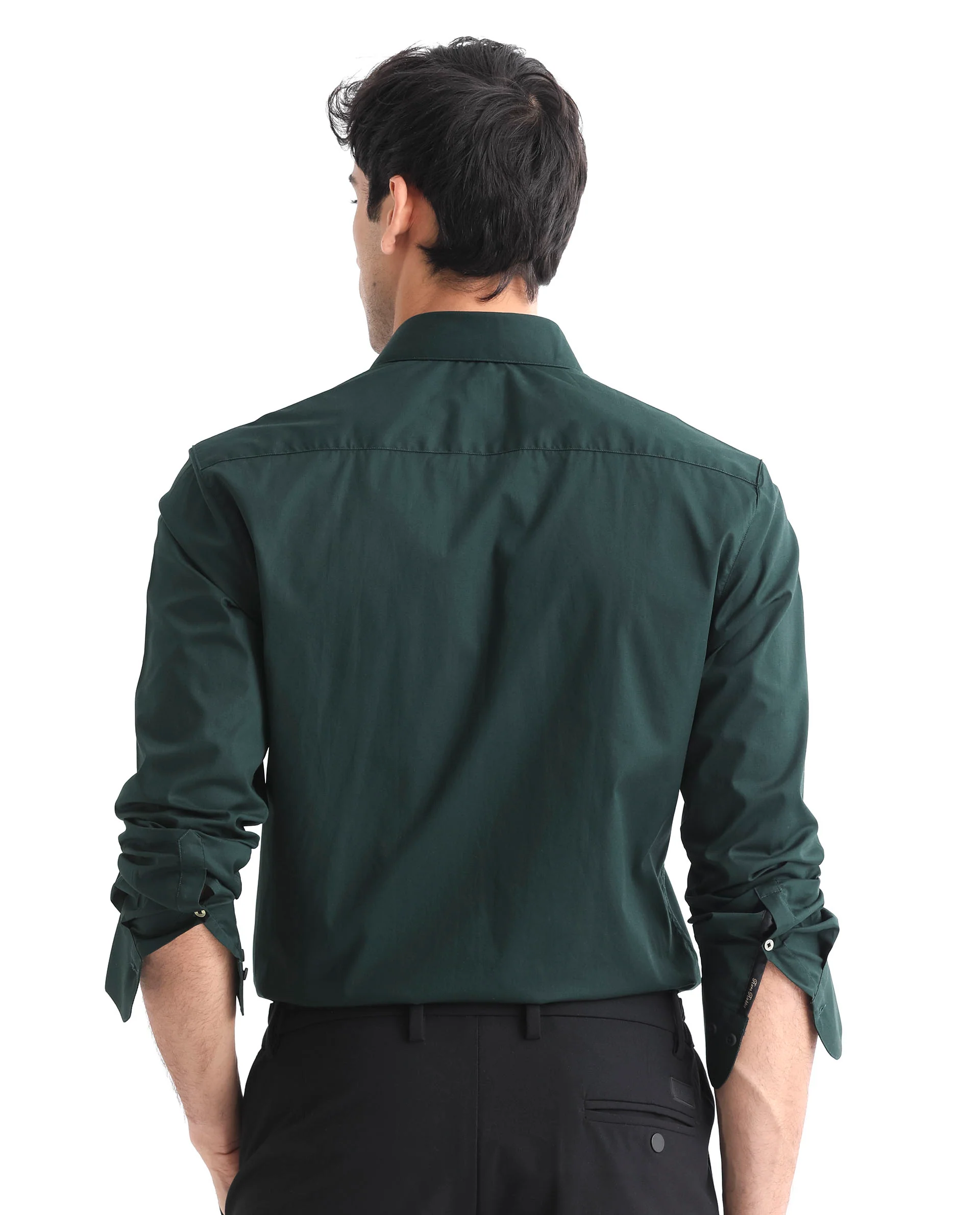 Rare Rabbit Men's Cron Dark Green Cotton Plain Regular Fit Full Sleeve Spread Collar Shirt - Image 11