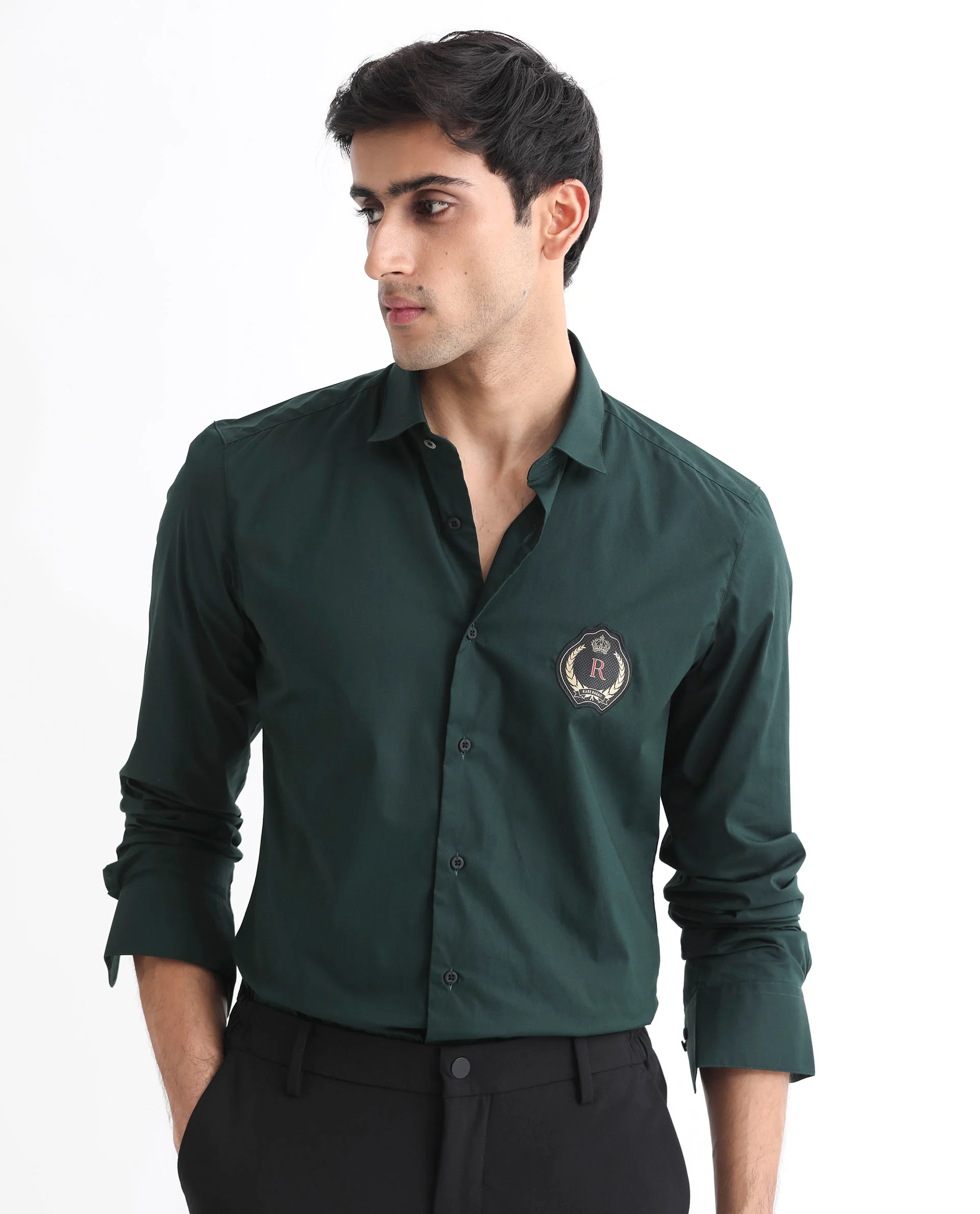 Rare Rabbit Men's Cron Dark Green Cotton Plain Regular Fit Full Sleeve Spread Collar Shirt - Image 12