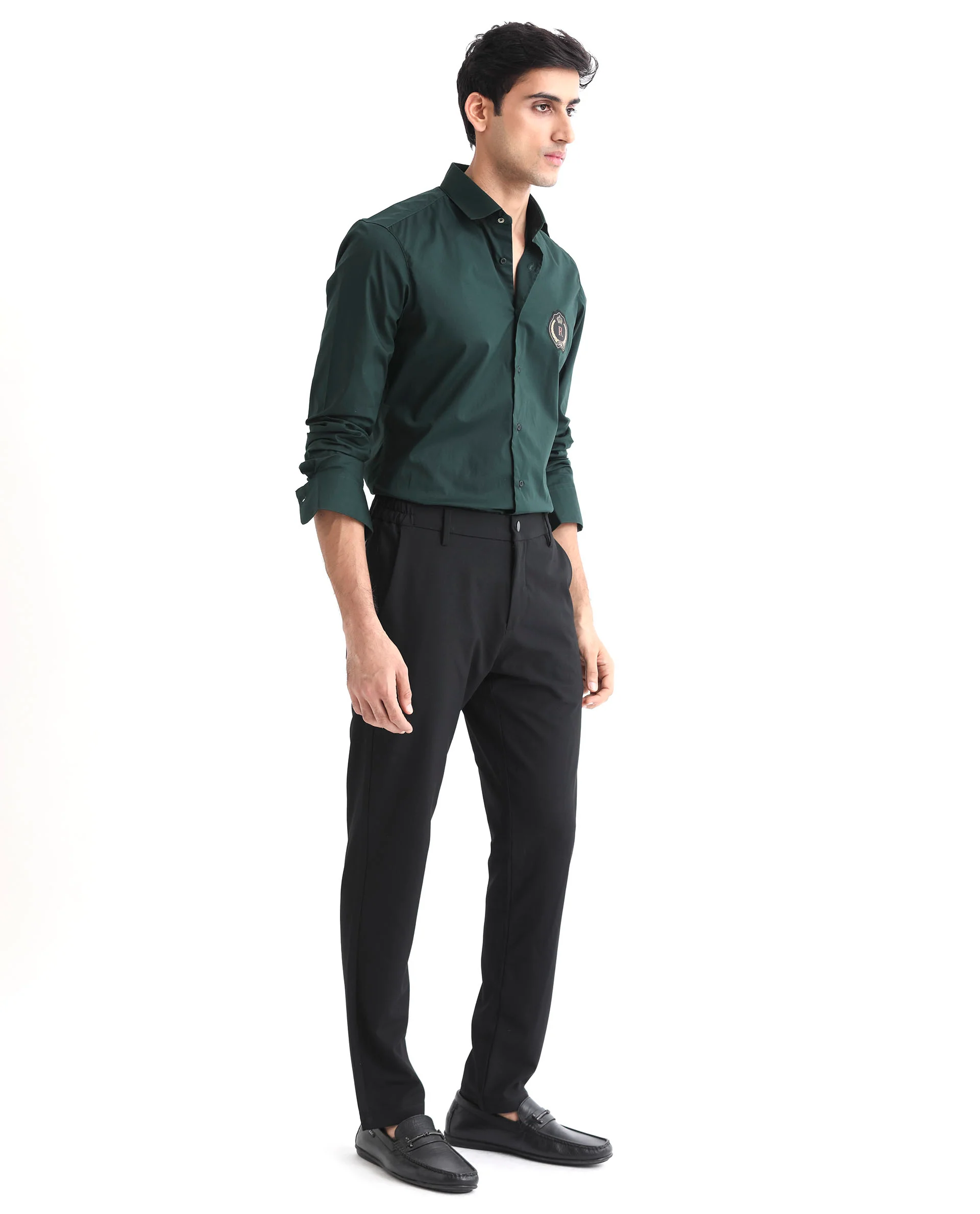 Rare Rabbit Men's Cron Dark Green Cotton Plain Regular Fit Full Sleeve Spread Collar Shirt - Image 2