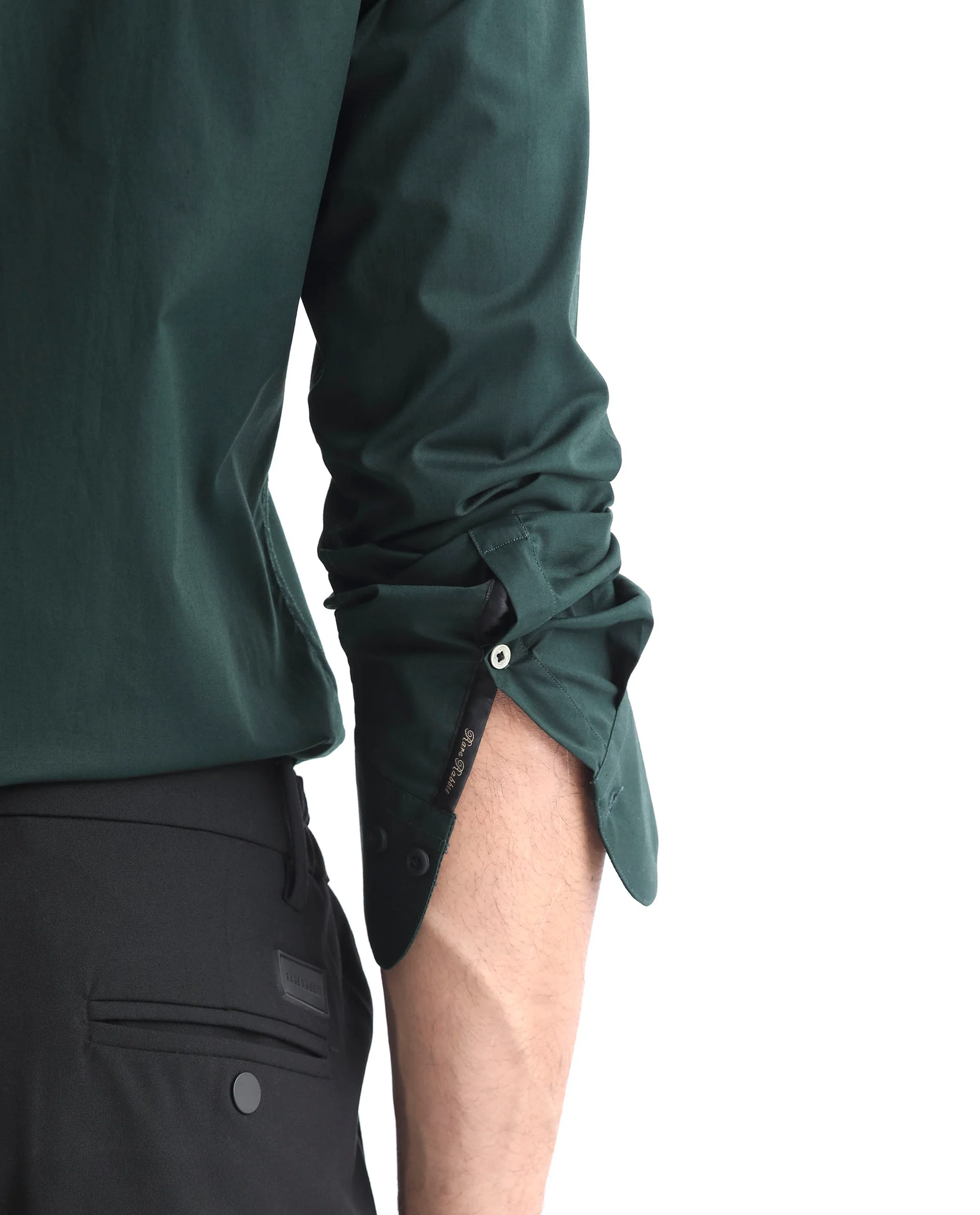 Rare Rabbit Men's Cron Dark Green Cotton Plain Regular Fit Full Sleeve Spread Collar Shirt - Image 4