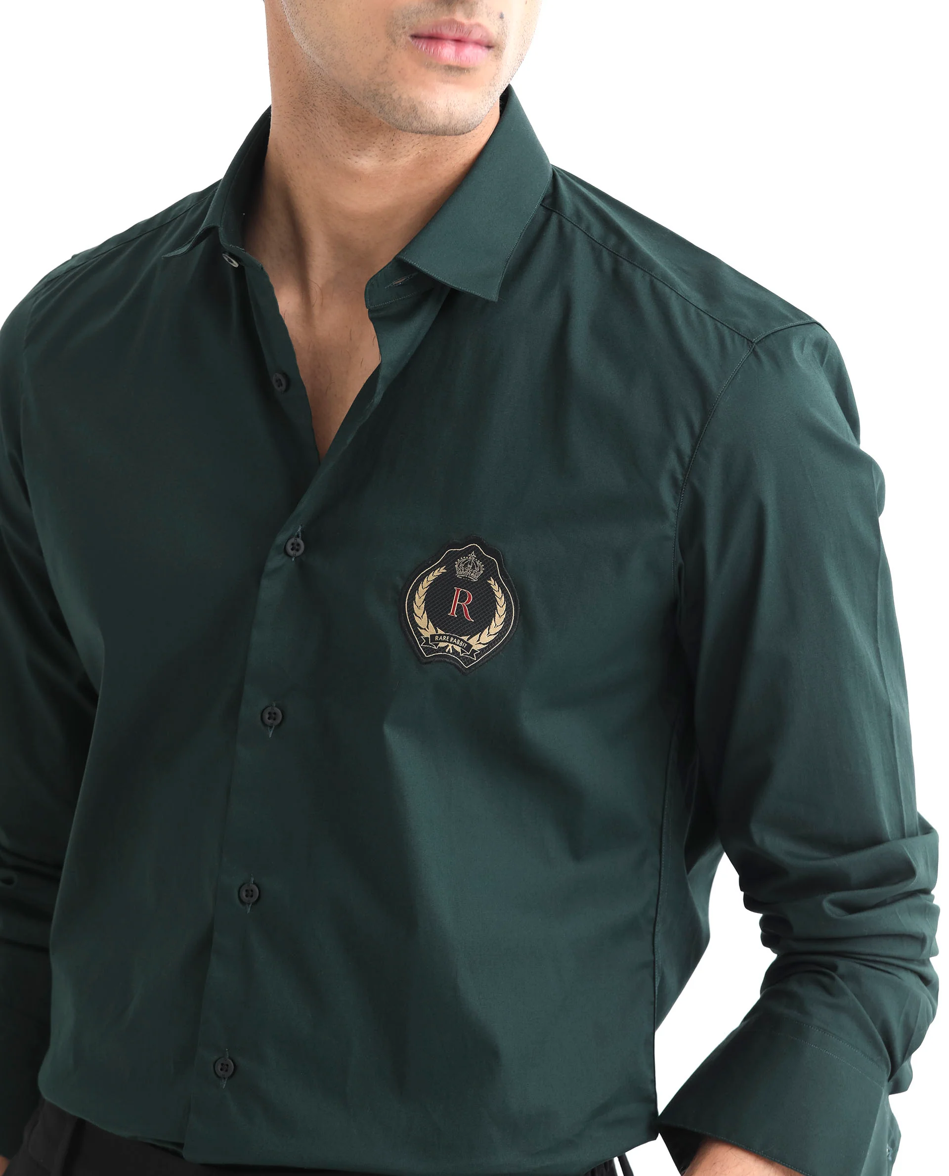 Rare Rabbit Men's Cron Dark Green Cotton Plain Regular Fit Full Sleeve Spread Collar Shirt - Image 5