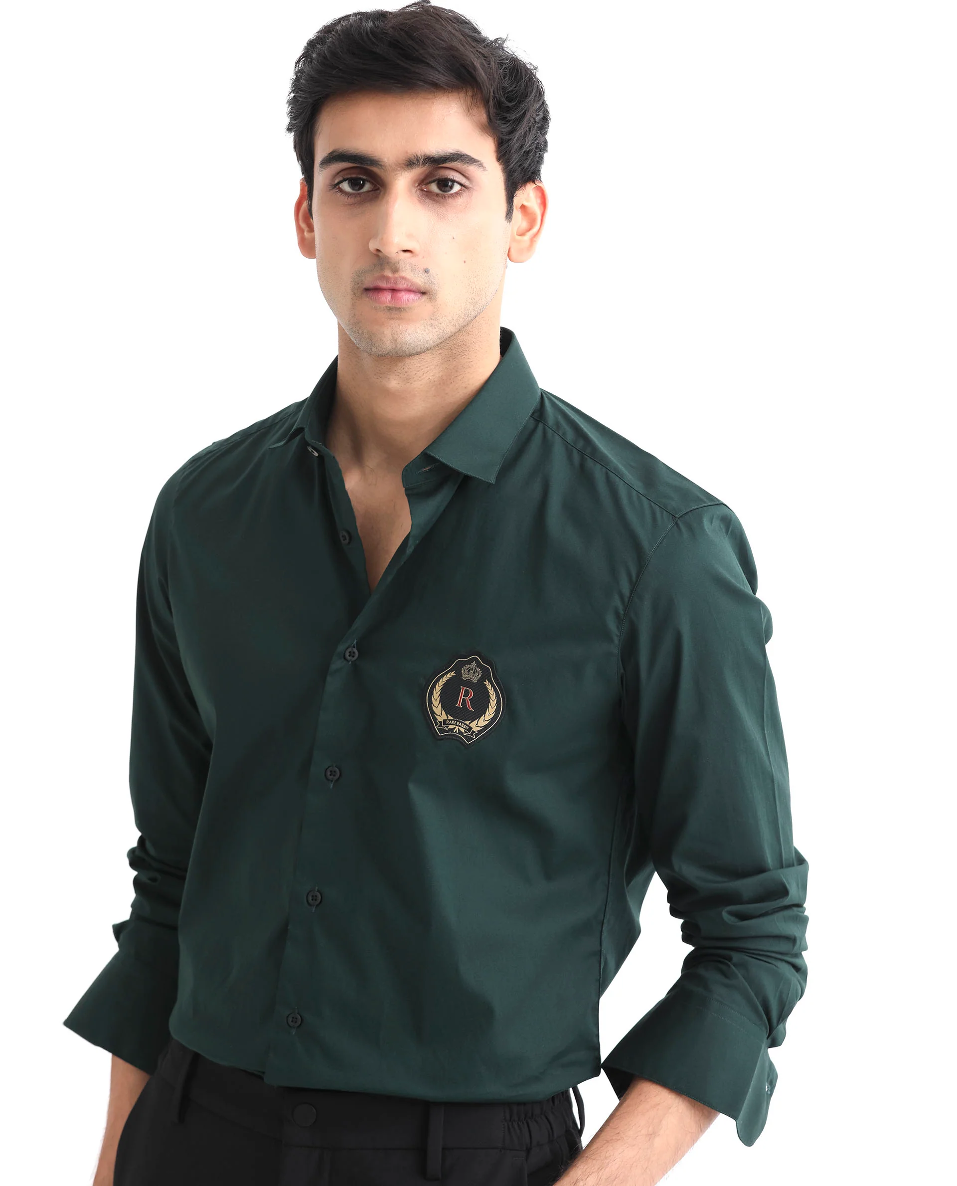 Rare Rabbit Men's Cron Dark Green Cotton Plain Regular Fit Full Sleeve Spread Collar Shirt - Image 6