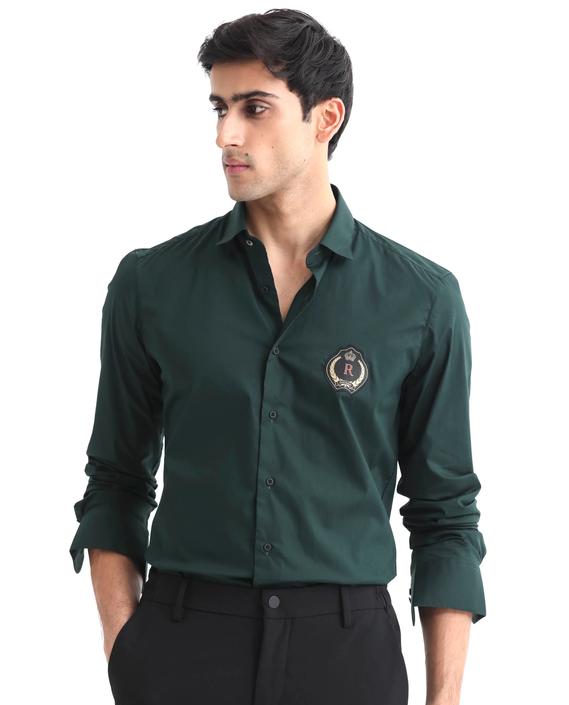 Rare Rabbit Men's Cron Dark Green Cotton Plain Regular Fit Full Sleeve Spread Collar Shirt - Image 7