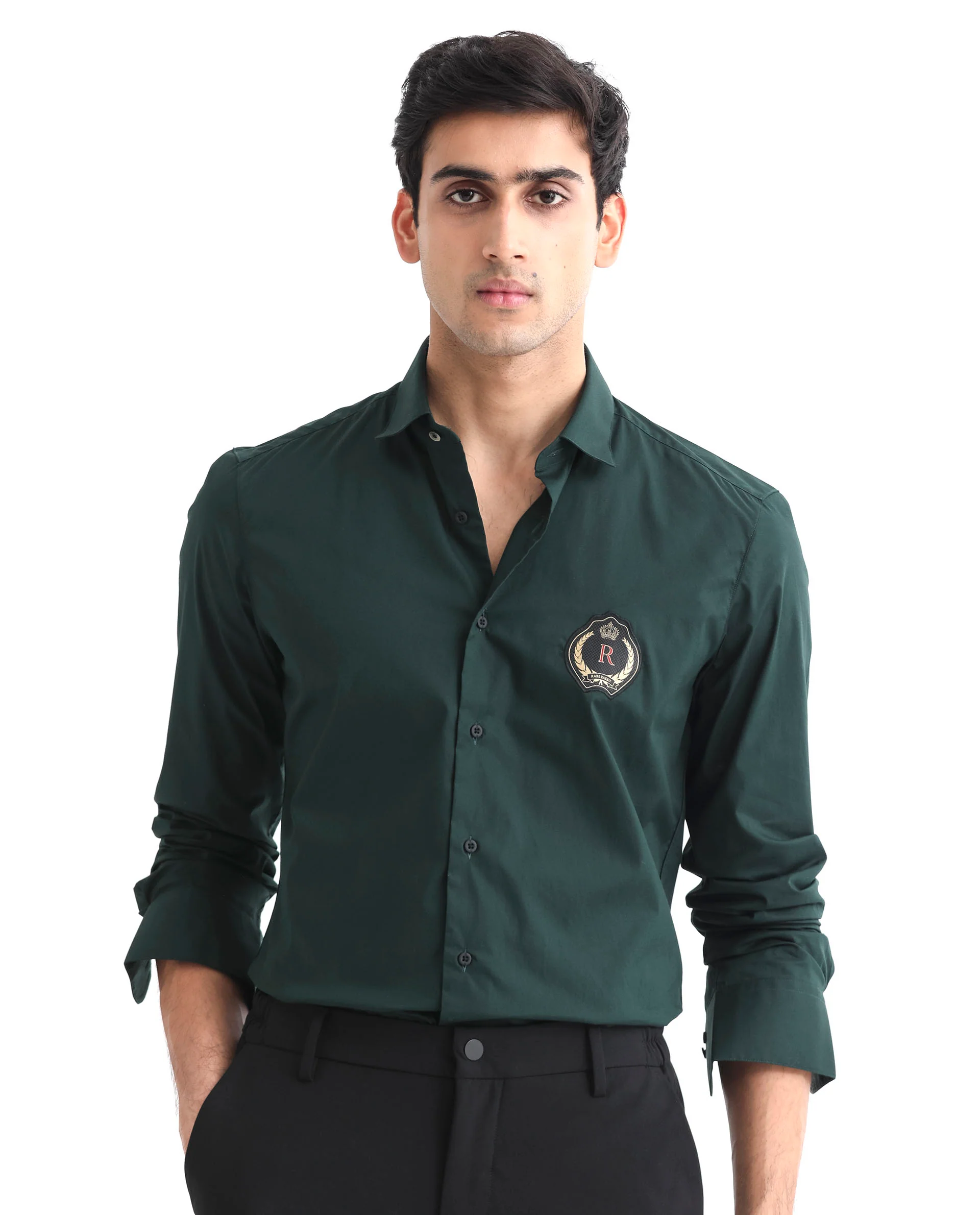 Rare Rabbit Men's Cron Dark Green Cotton Plain Regular Fit Full Sleeve Spread Collar Shirt - Image 9