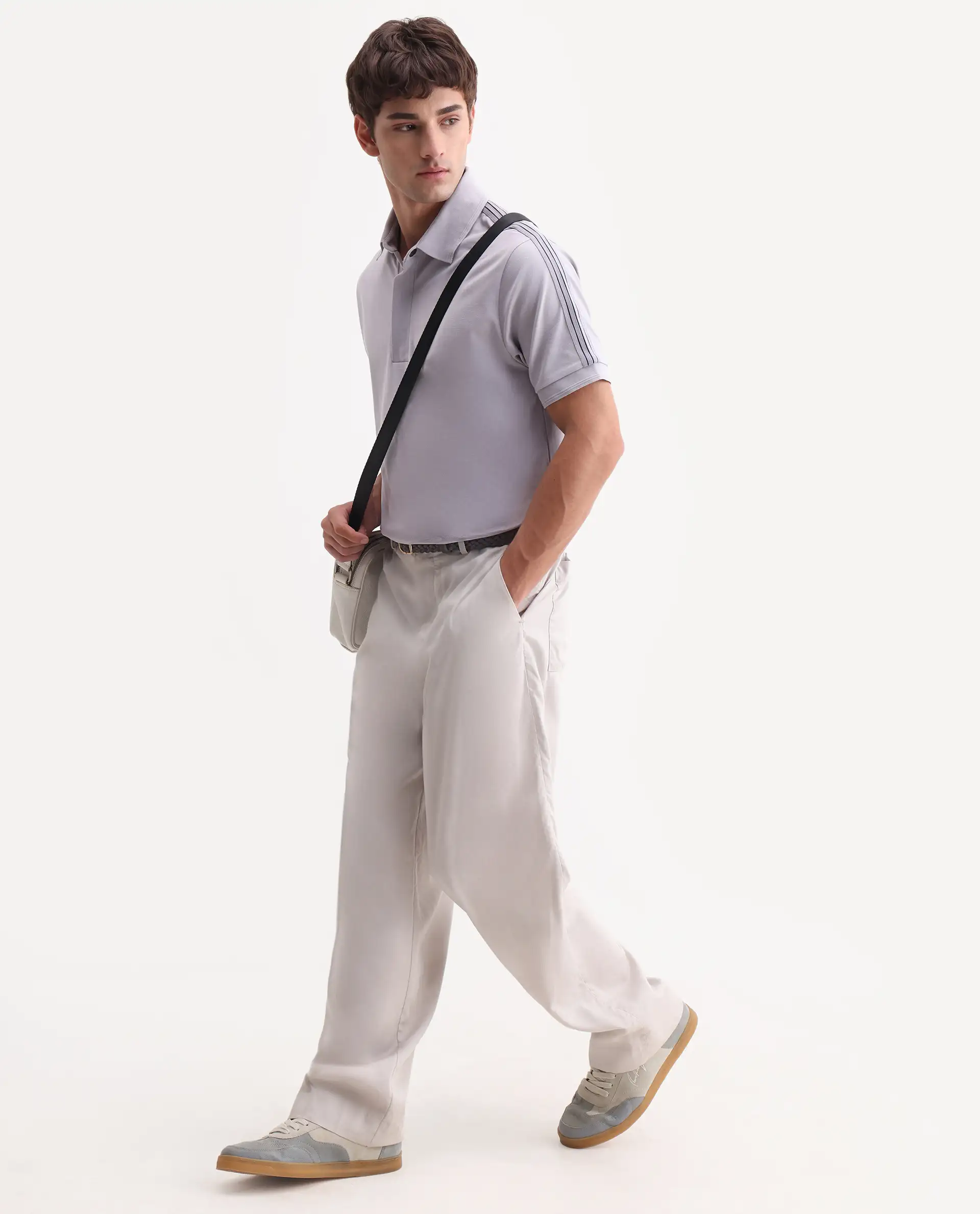 Rare Rabbit Men's Cron-S26 Pastel Purple Cotton Blend Fabric Half Sleeve Spread Collar Regular Fit Plain Polo - Image 2
