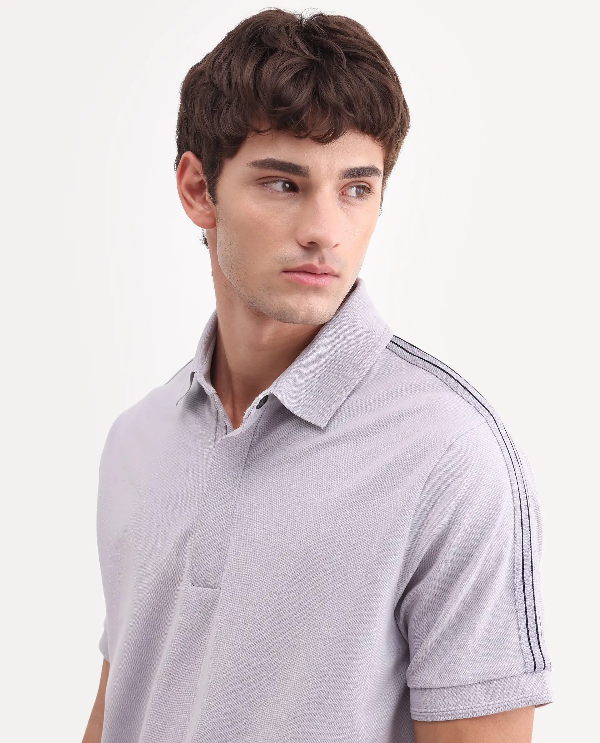 Rare Rabbit Men's Cron-S26 Pastel Purple Cotton Blend Fabric Half Sleeve Spread Collar Regular Fit Plain Polo - Image 3