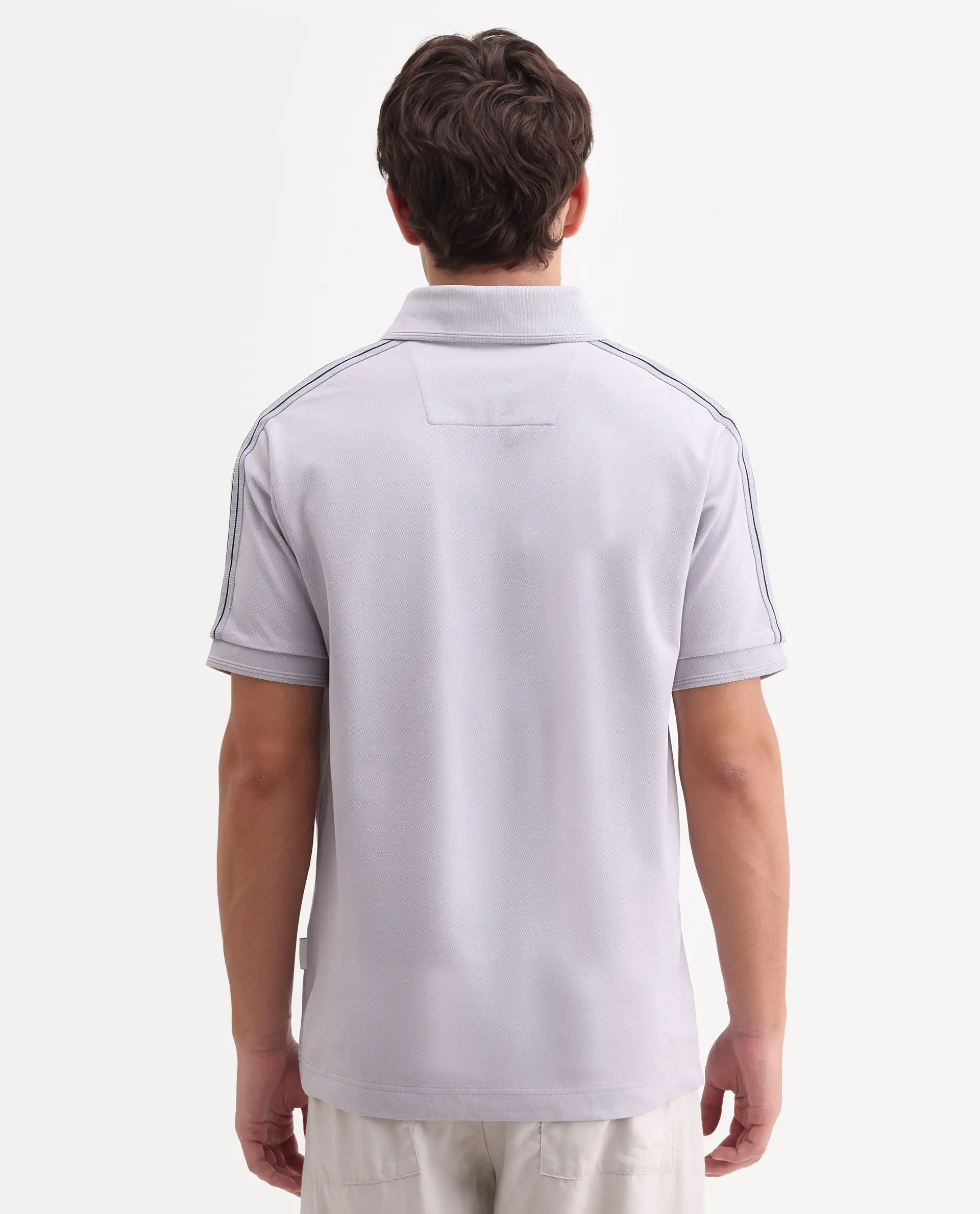 Rare Rabbit Men's Cron-S26 Pastel Purple Cotton Blend Fabric Half Sleeve Spread Collar Regular Fit Plain Polo - Image 7
