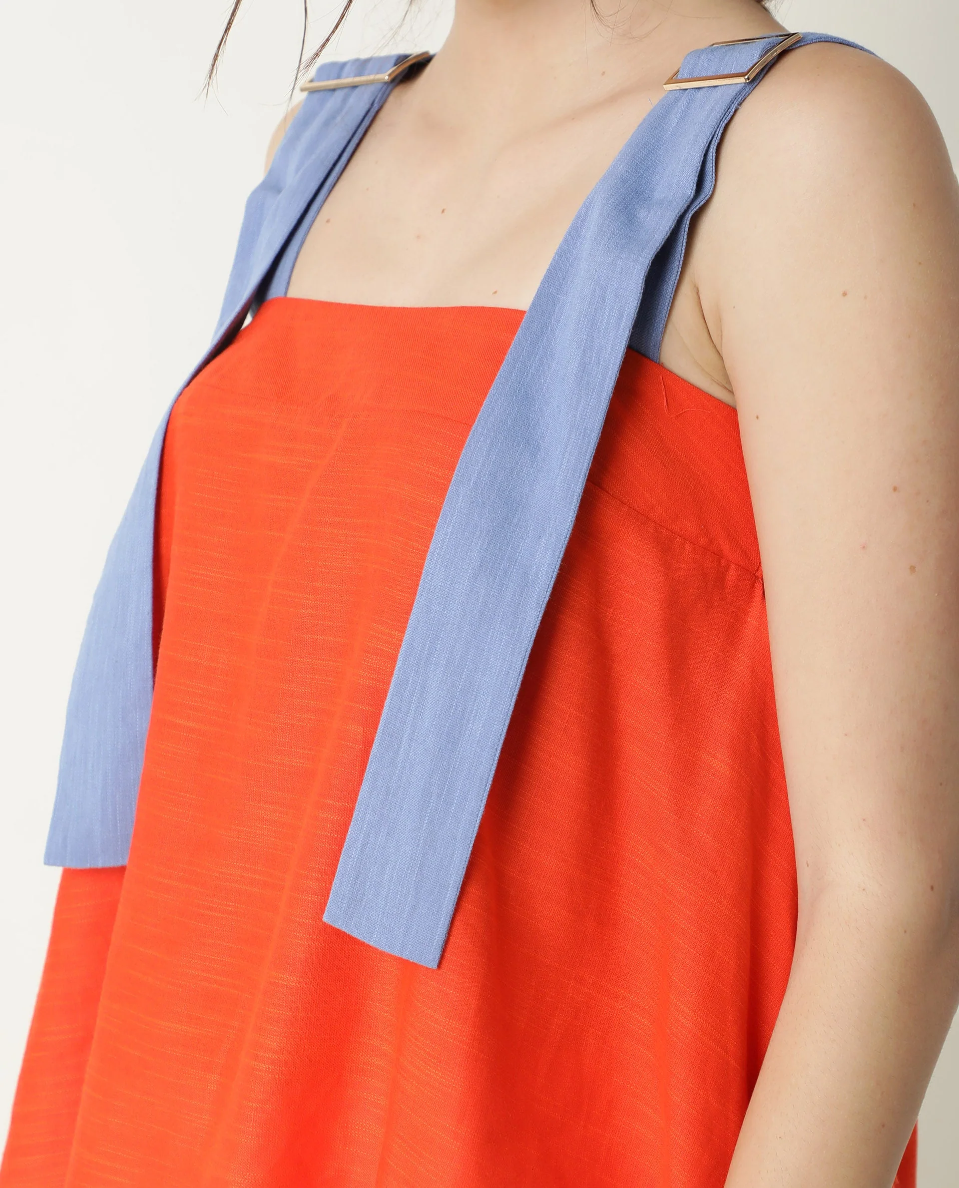 Rareism Womens Cronicle Blue Top Cotton Linen Fabric Regular Fit Sleeveless Square Neck - Image 11