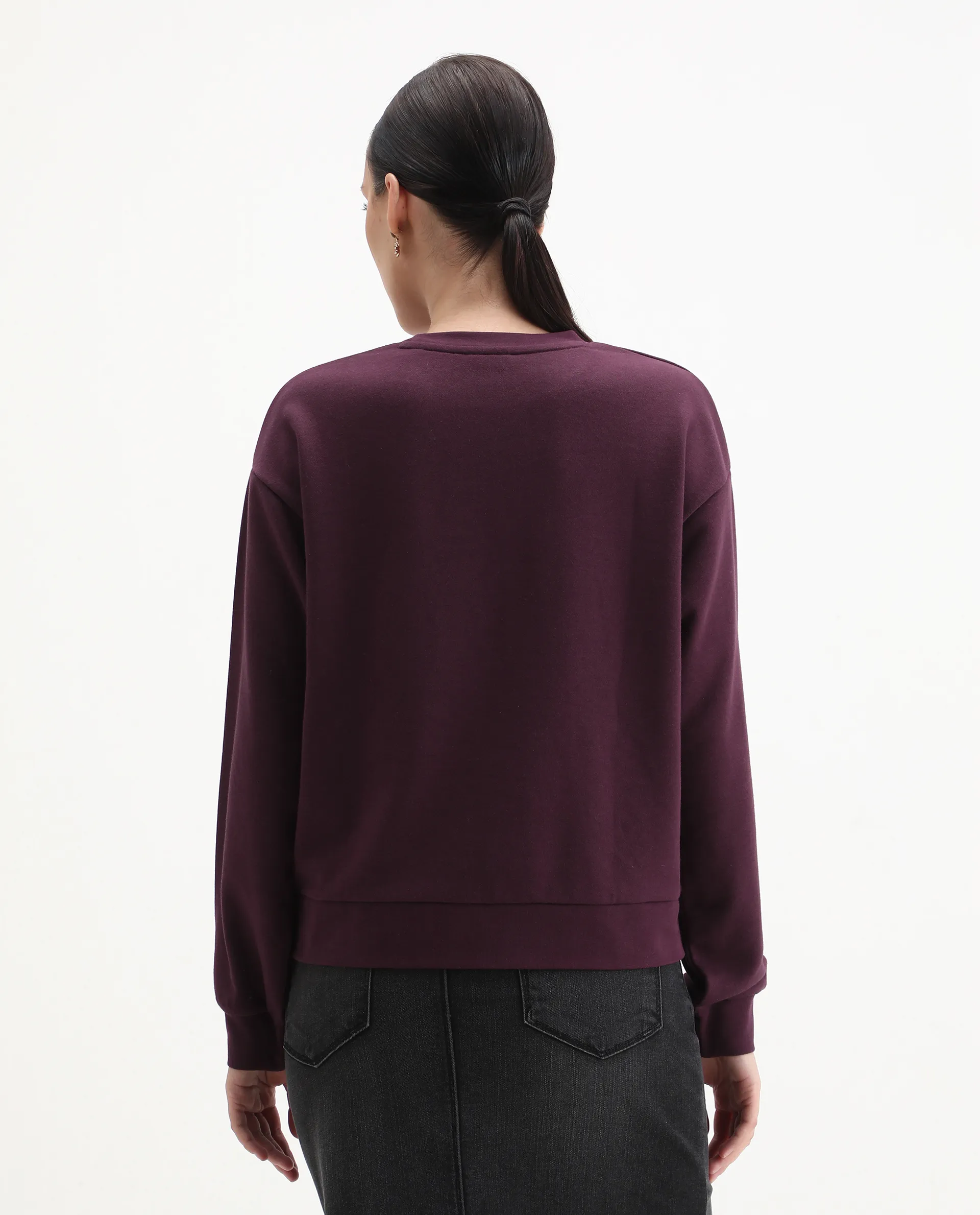 Rareism Women's Cros Dark Maroon Cotton Blend Crew Neck Regular Fit Printed Sweatshirt - Image 7