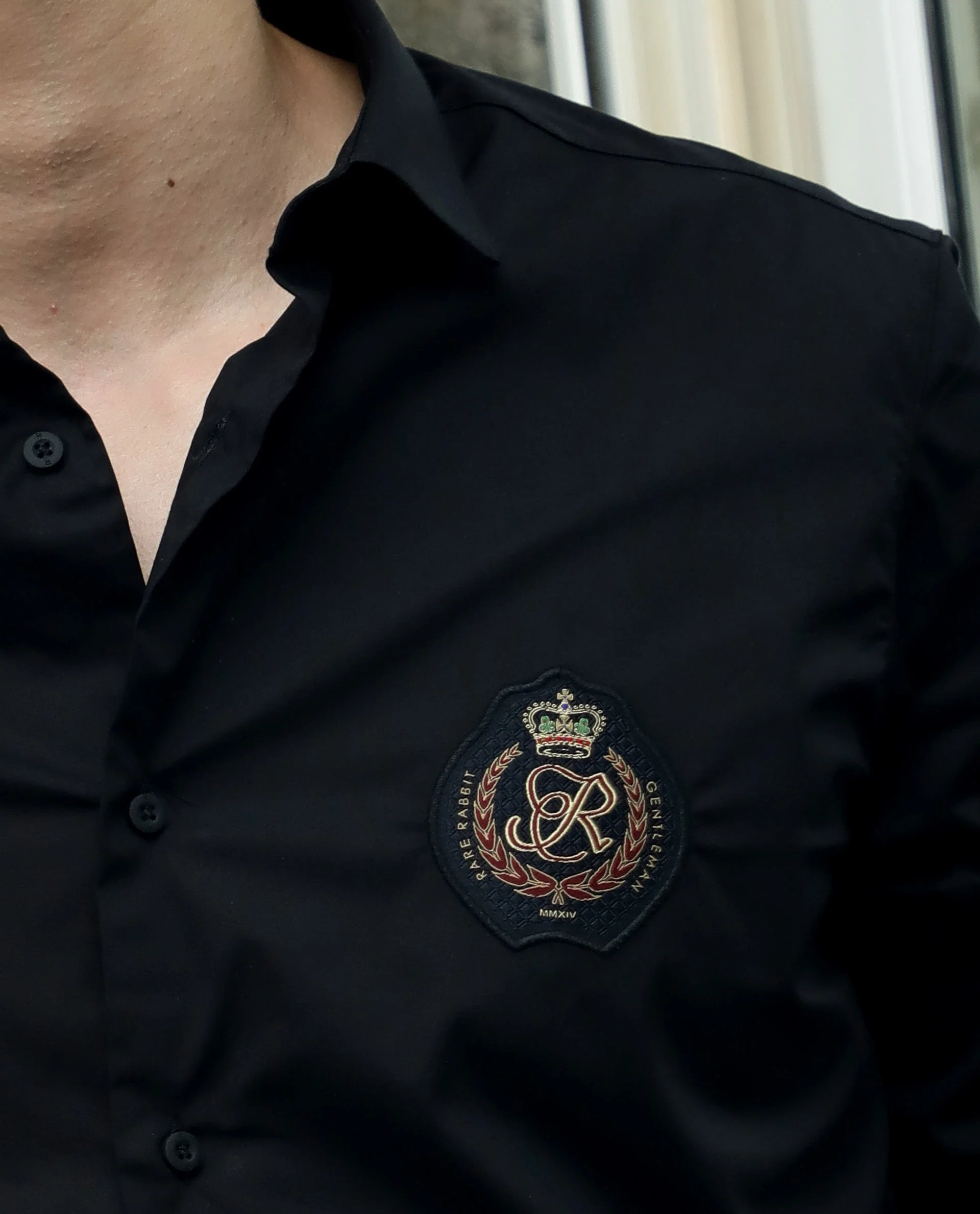 Rare Rabbit Men's Crown Black Cotton Plain Regular Fit Full Sleeve Spread Collar Shirt - Image 3