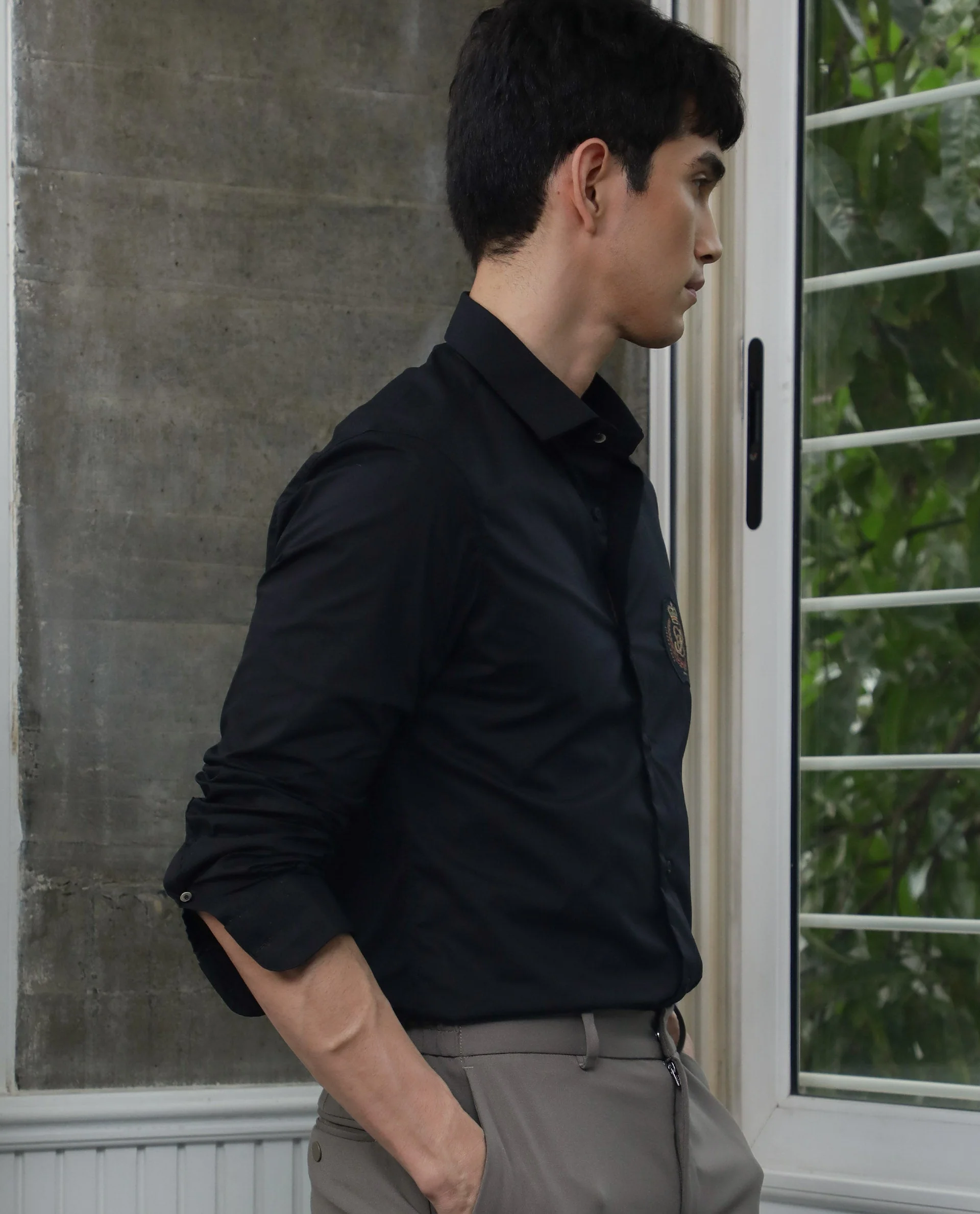Rare Rabbit Men's Crown Black Cotton Plain Regular Fit Full Sleeve Spread Collar Shirt - Image 5