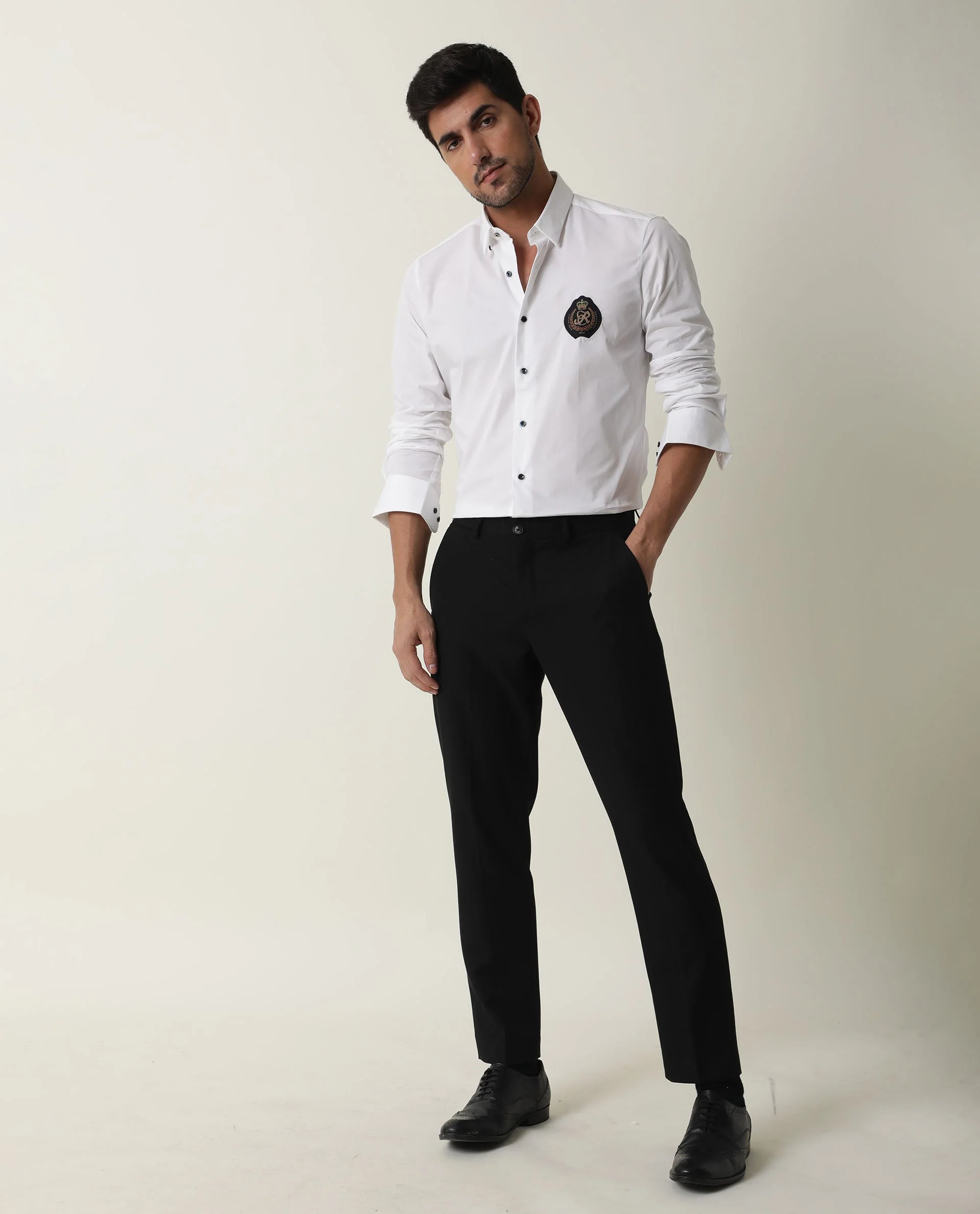 Rare Rabbit Men's Crown White Cotton Plain Regular Fit Full Sleeve Spread Collar Shirt - Image 3