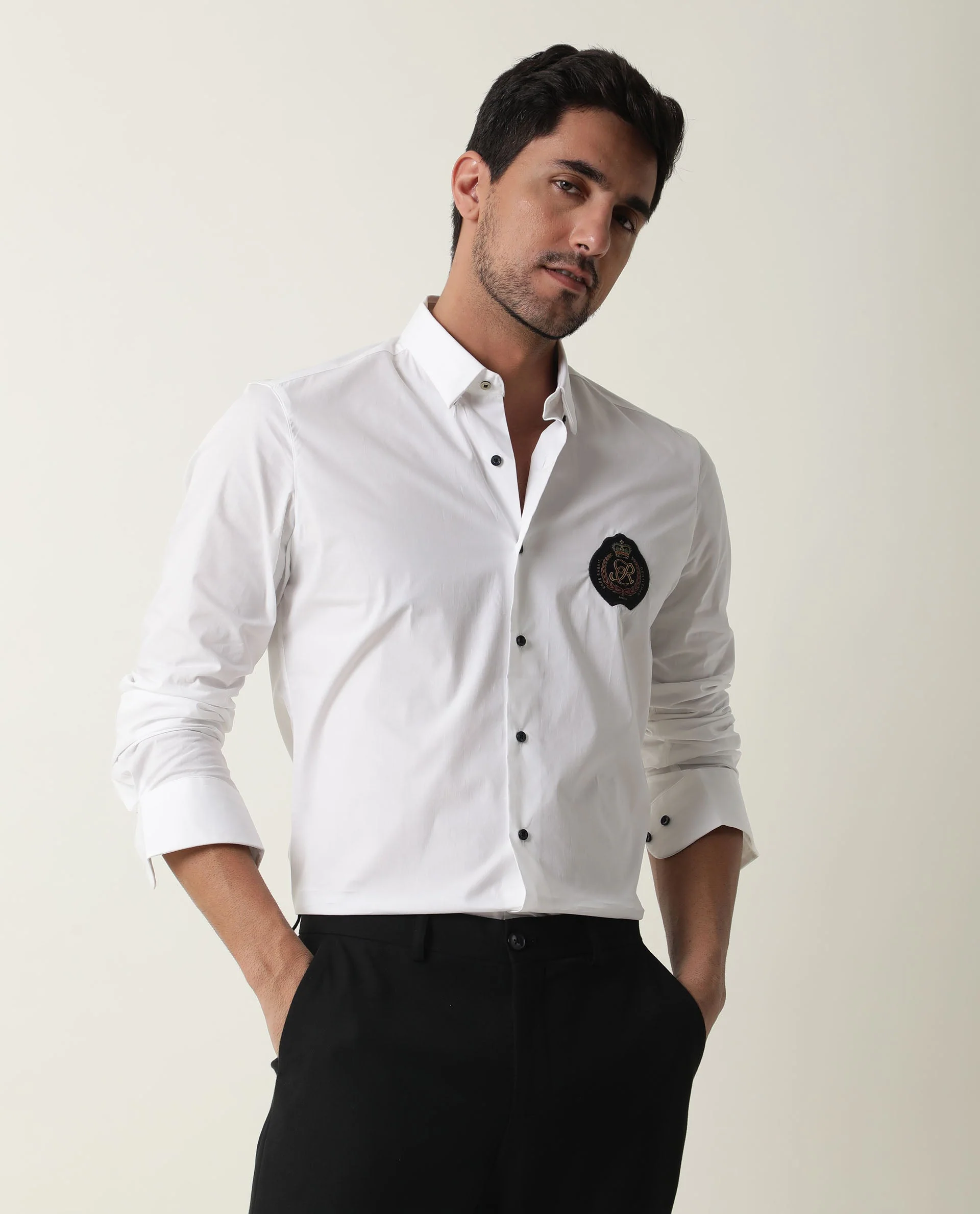 Rare Rabbit Men's Crown White Cotton Plain Regular Fit Full Sleeve Spread Collar Shirt - Image 6