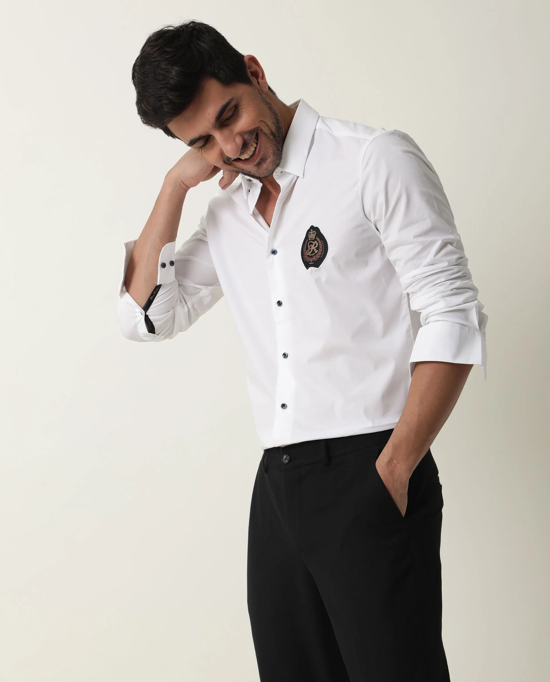 Rare Rabbit Men's Crown White Cotton Plain Regular Fit Full Sleeve Spread Collar Shirt - Image 7