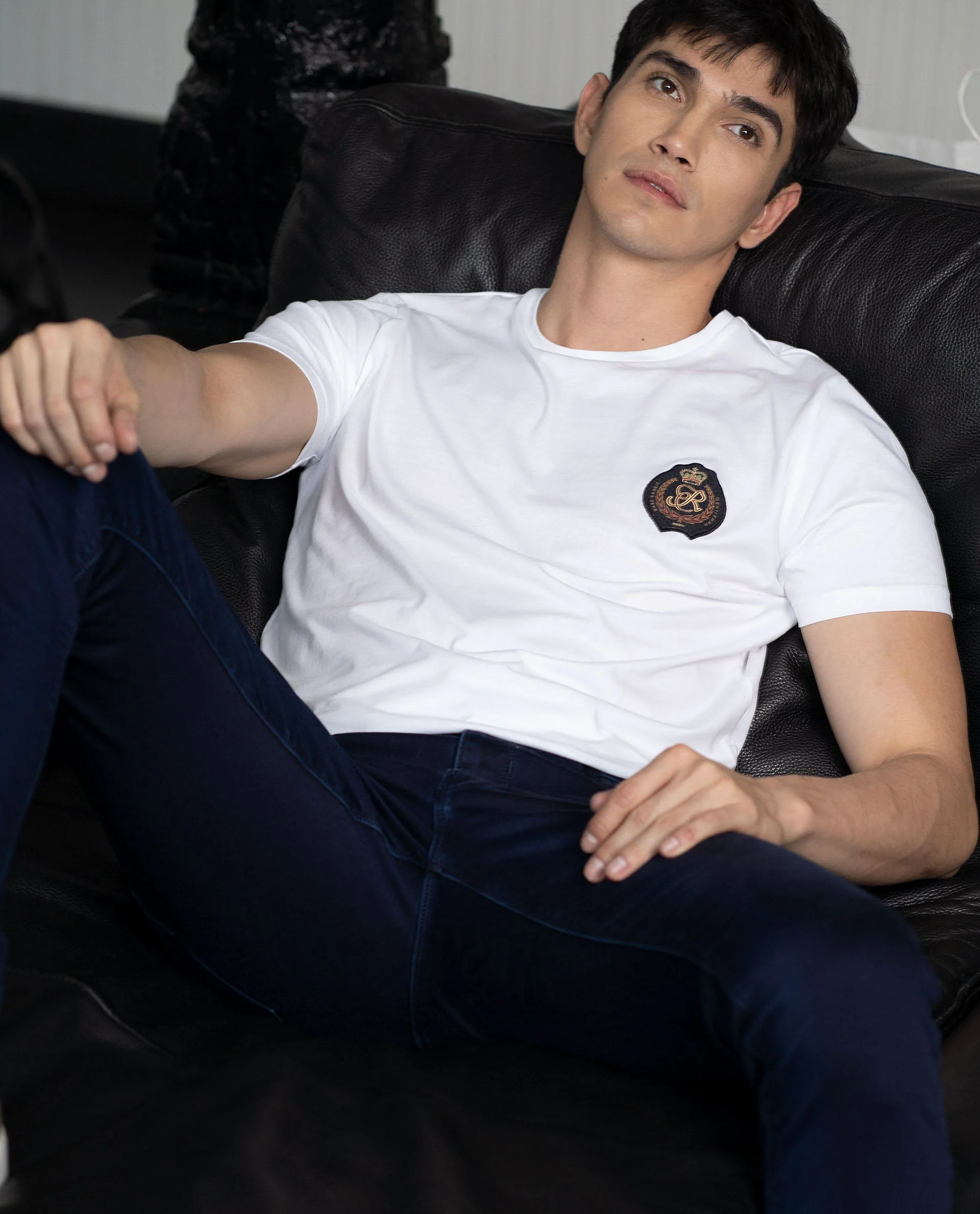 Rare Rabbit Men's Crown T White Cotton Plain Slim Fit Half Sleeve Crew Neck T-Shirt - Image 4