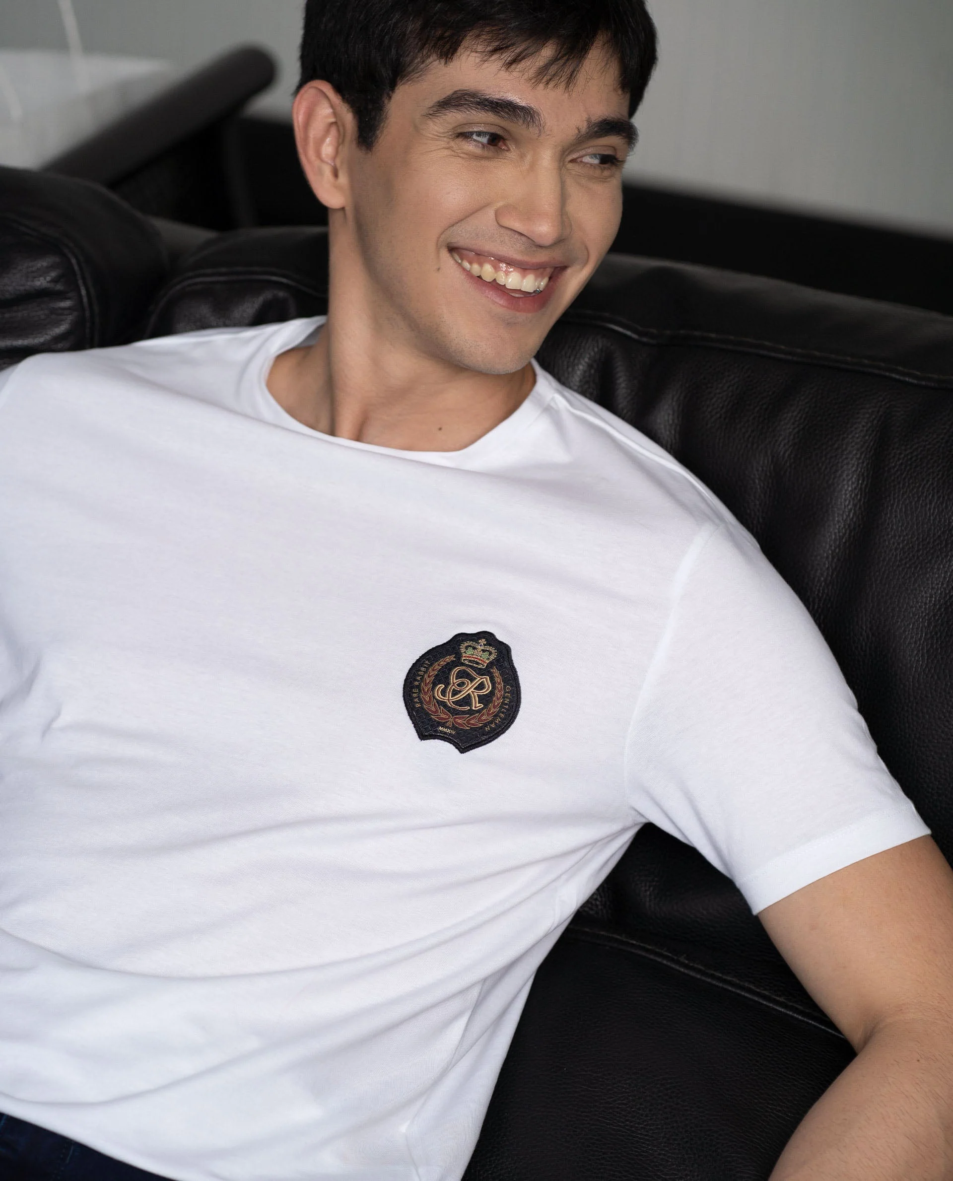 Rare Rabbit Men's Crown T White Cotton Plain Slim Fit Half Sleeve Crew Neck T-Shirt - Image 5
