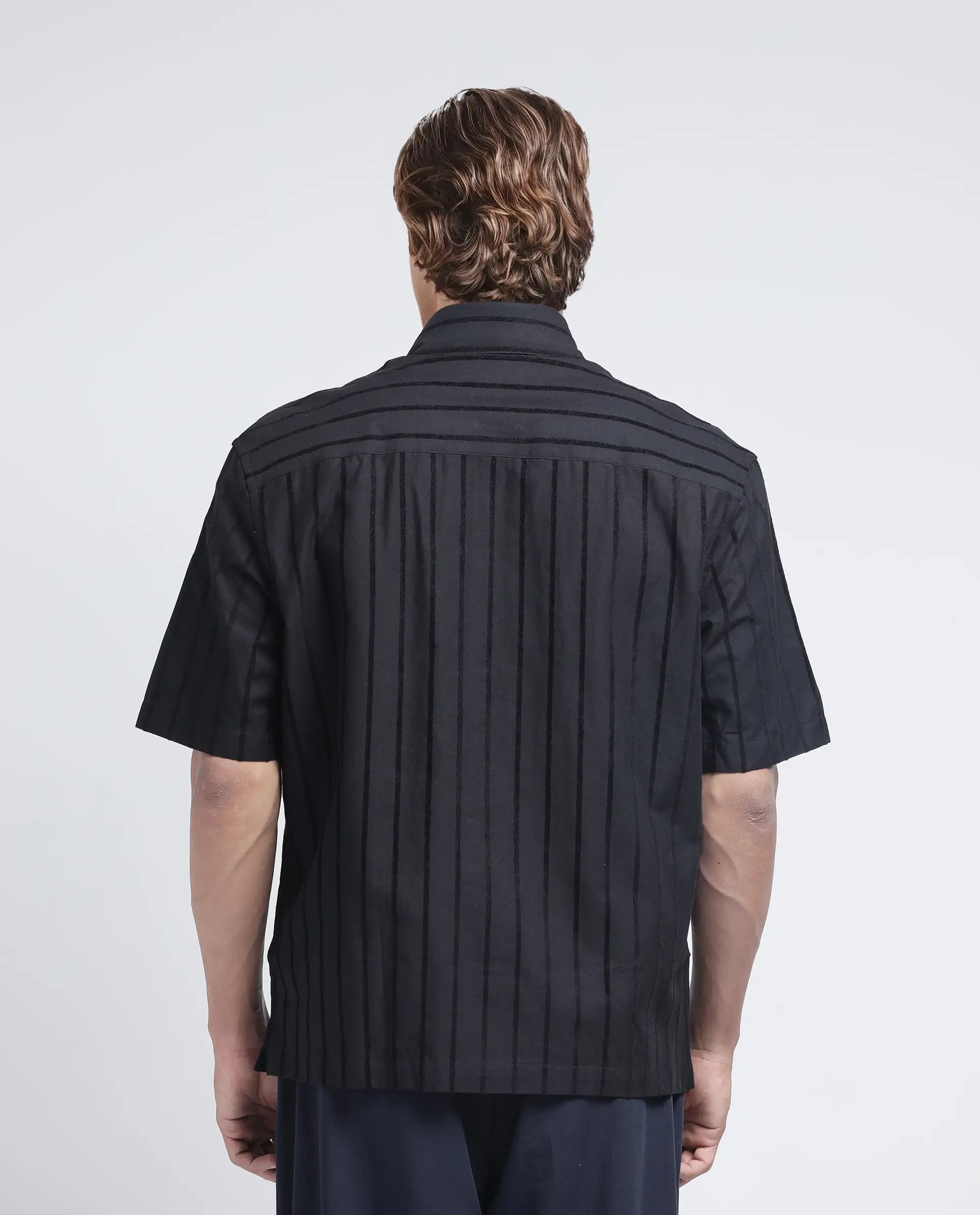 Rare Rabbit Men's Croy Ss Black Cotton Striped Print Regular Fit Half Sleeve Collared Shirt - Image 4