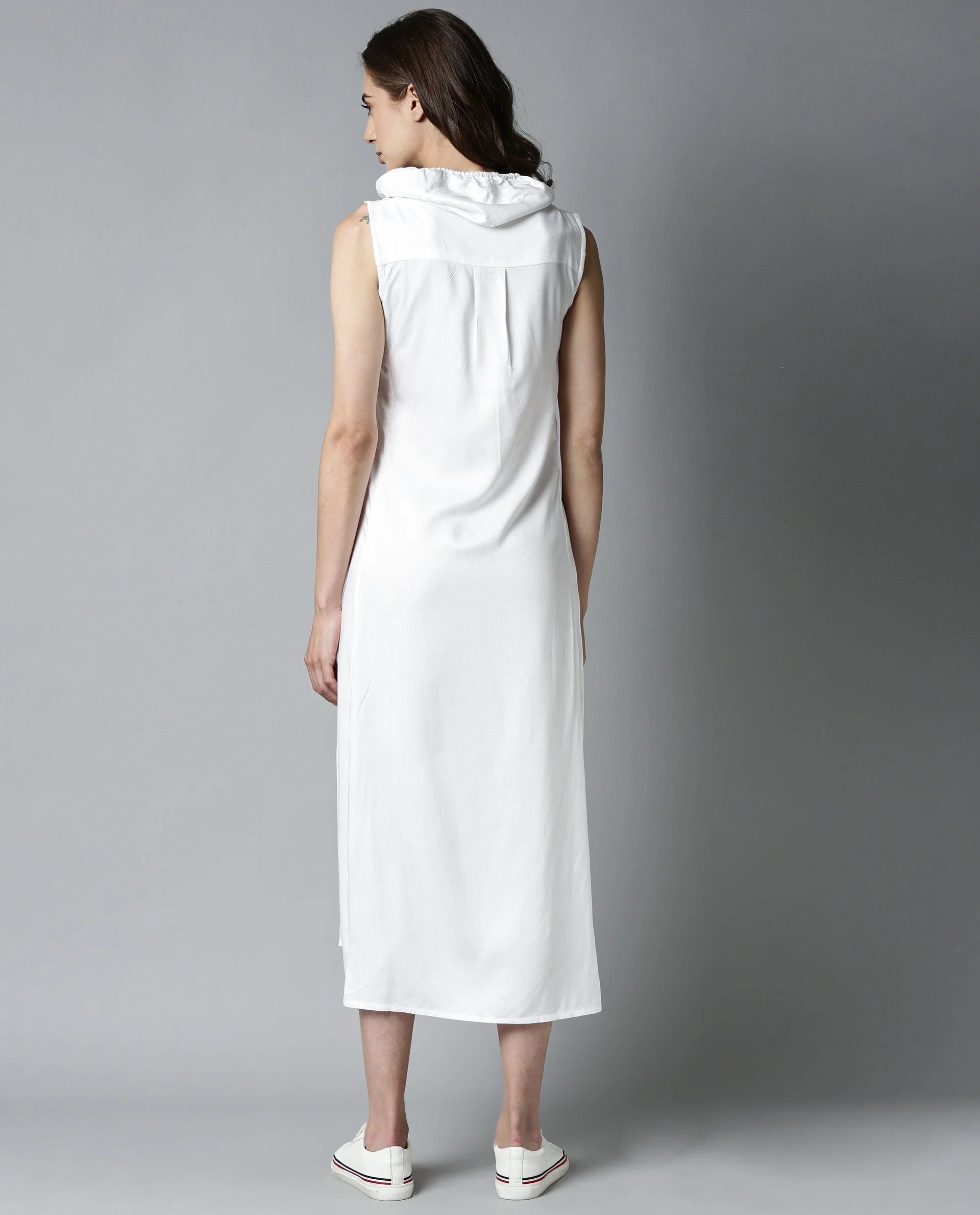 Rareism Womens Cruise White Dress Cotton Fabric Regular Fit Sleeveless Round Neck - Image 11