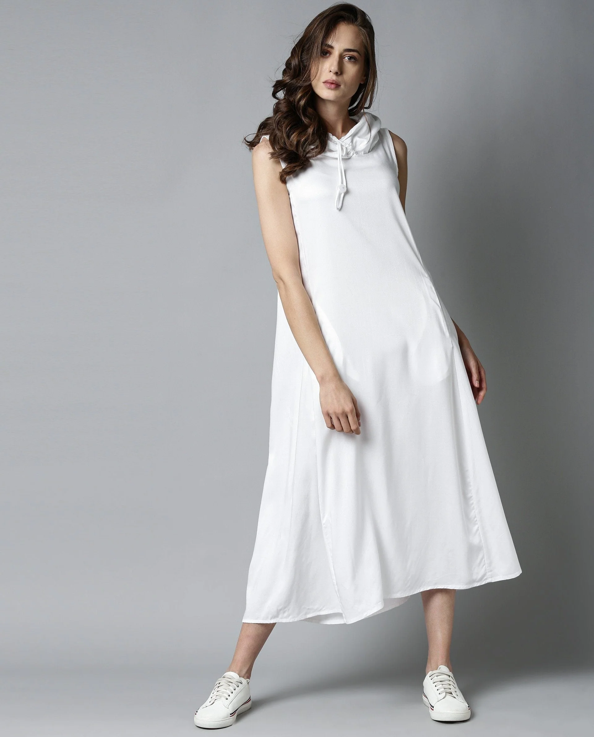 Rareism Womens Cruise White Dress Cotton Fabric Regular Fit Sleeveless Round Neck - Image 8