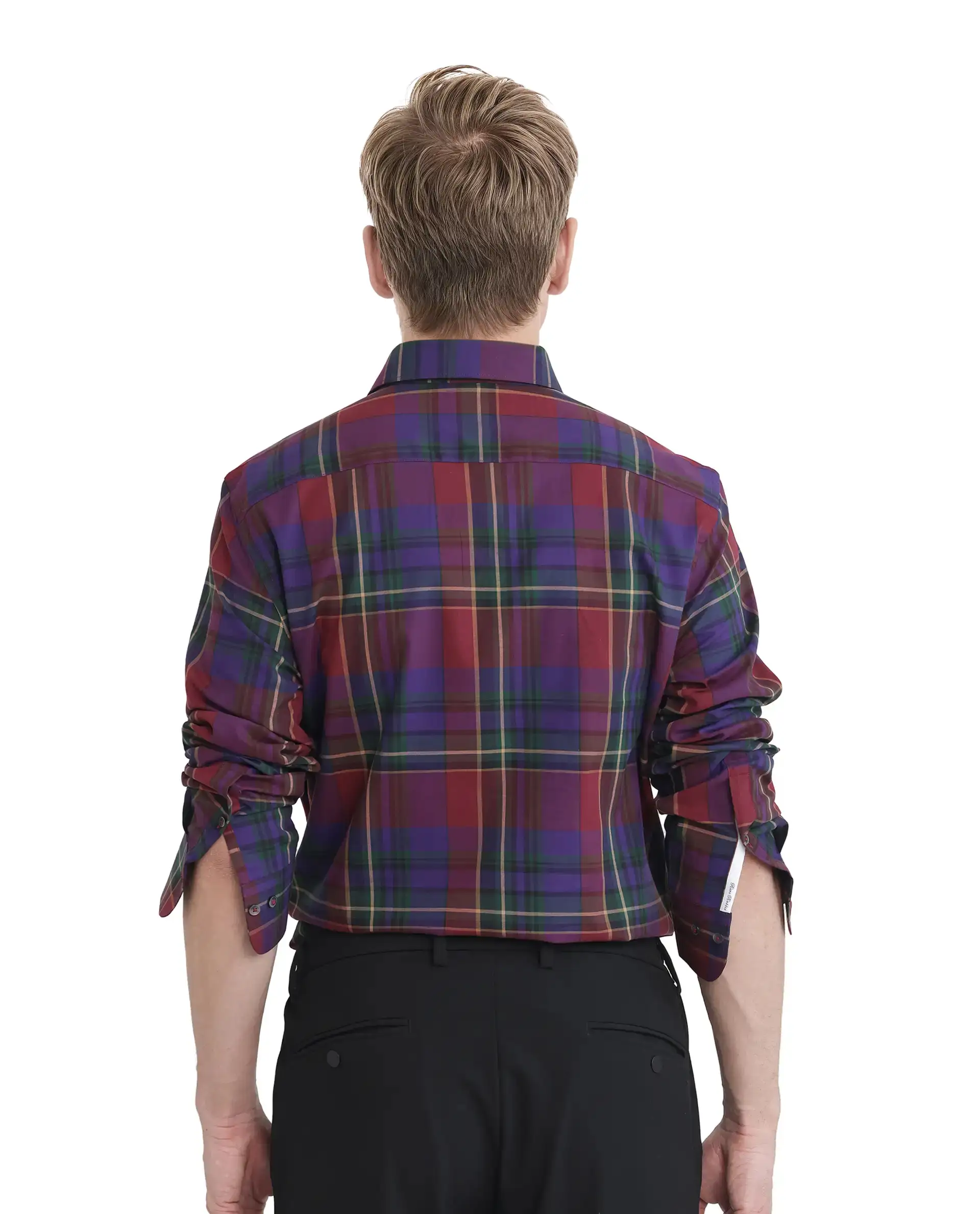 Rare Rabbit Men's Cruner Dark Purple Cotton Blend Checked Print Regular Fit Full Sleeve Collared Shirt - Image 4