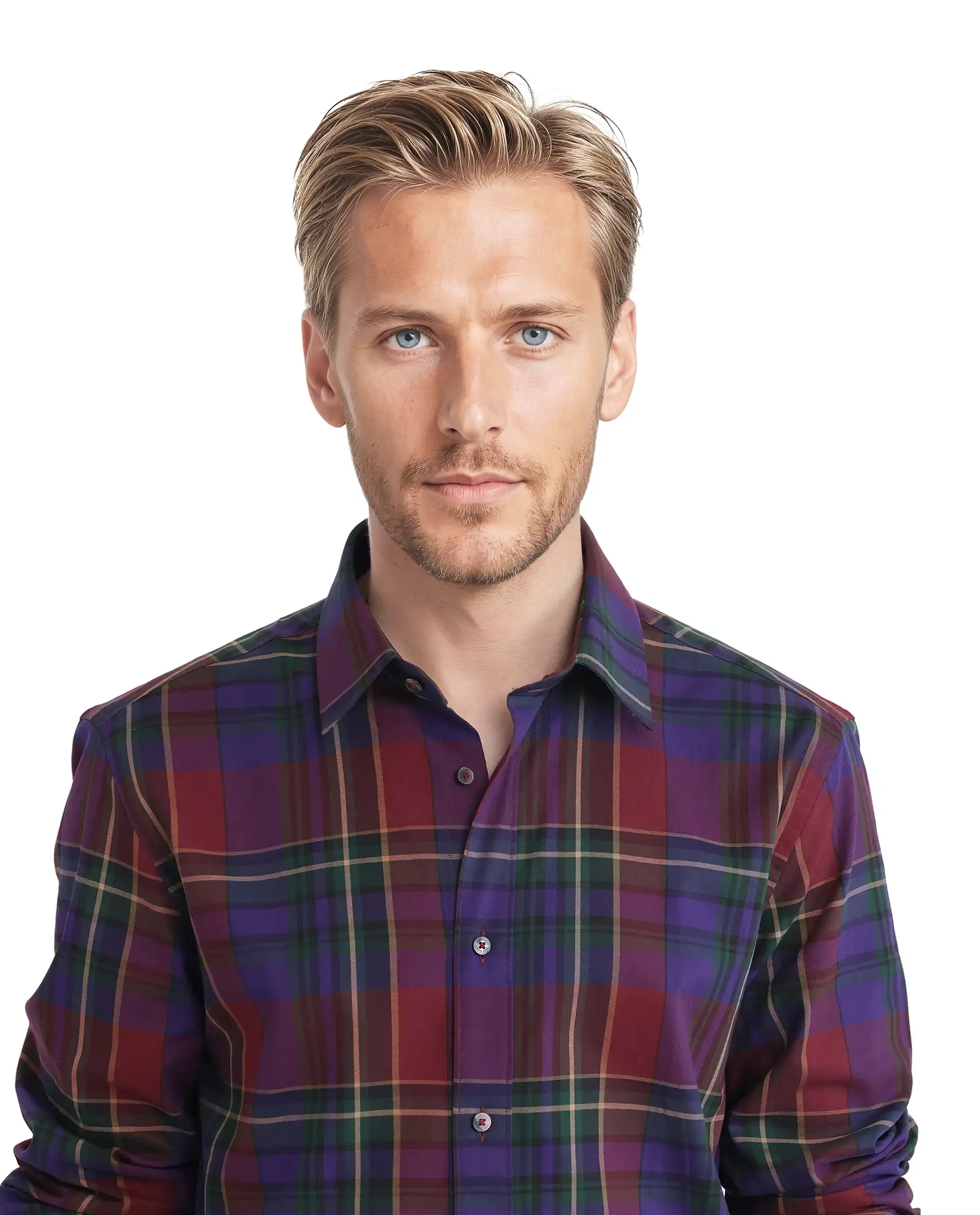 Rare Rabbit Men's Cruner Dark Purple Cotton Blend Checked Print Regular Fit Full Sleeve Collared Shirt - Image 9