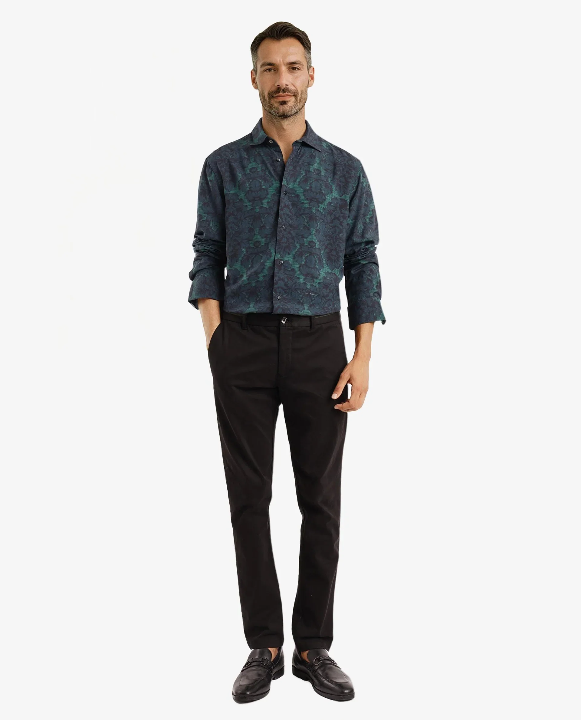 Rare Rabbit Men's Crux-1 Dark Green Viscose Floral Print Regular Fit Full Sleeve Collared Shirt - Image 2