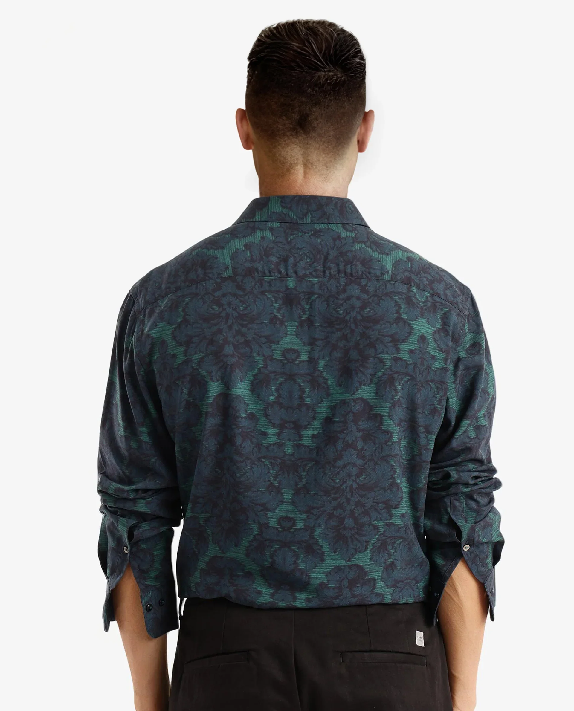 Rare Rabbit Men's Crux-1 Dark Green Viscose Floral Print Regular Fit Full Sleeve Collared Shirt - Image 5