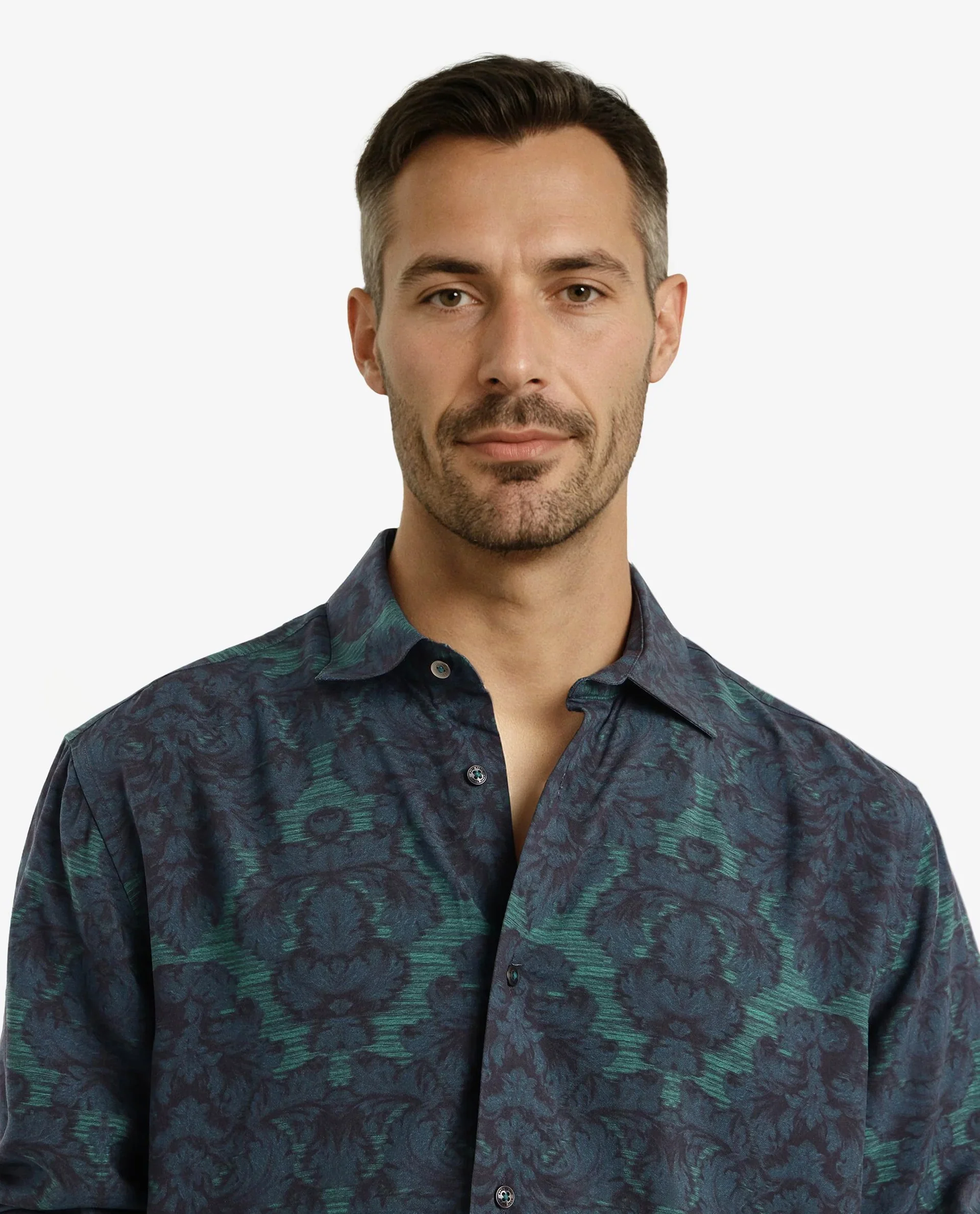 Rare Rabbit Men's Crux-1 Dark Green Viscose Floral Print Regular Fit Full Sleeve Collared Shirt - Image 9