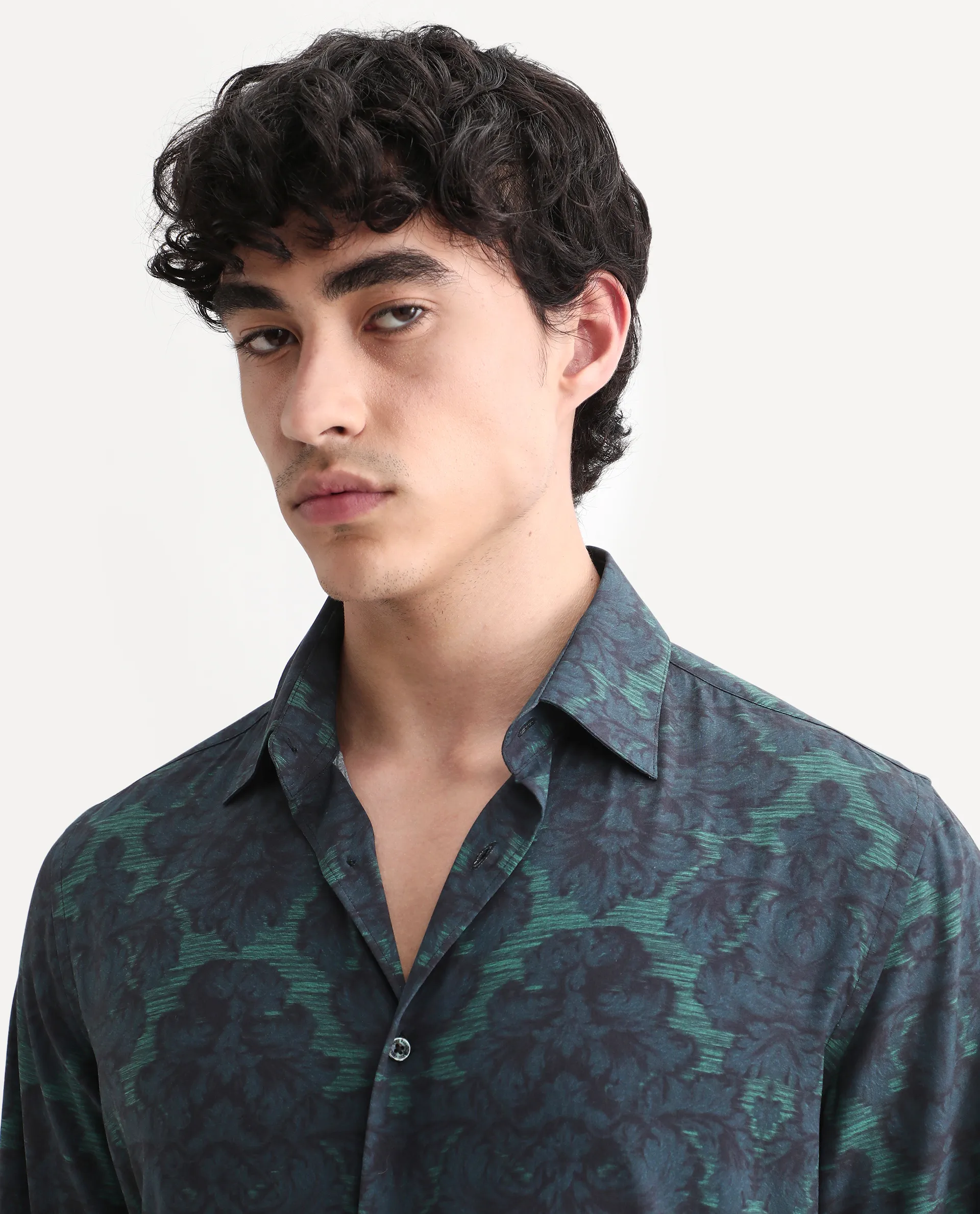 Rare Rabbit Men's Crux-25 Navy Viscose Floral Print Regular Fit Full Sleeve Collared Shirt - Image 3