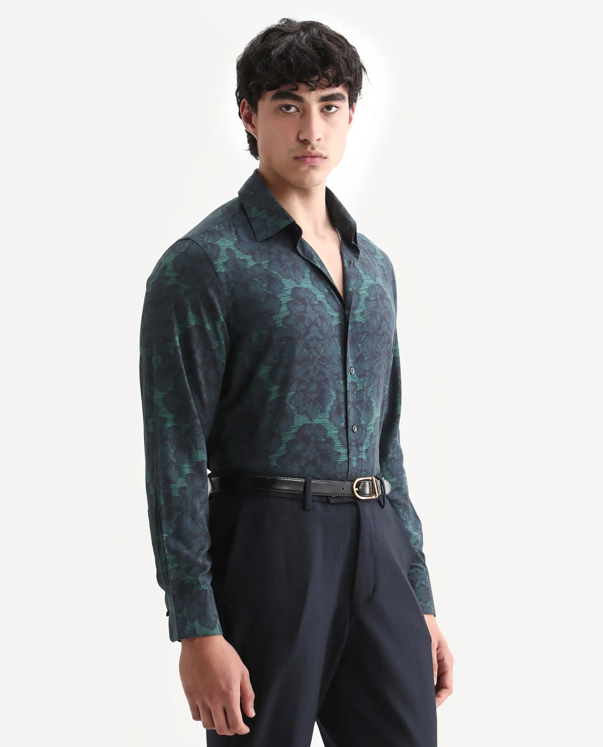 Rare Rabbit Men's Crux-25 Navy Viscose Floral Print Regular Fit Full Sleeve Collared Shirt - Image 5