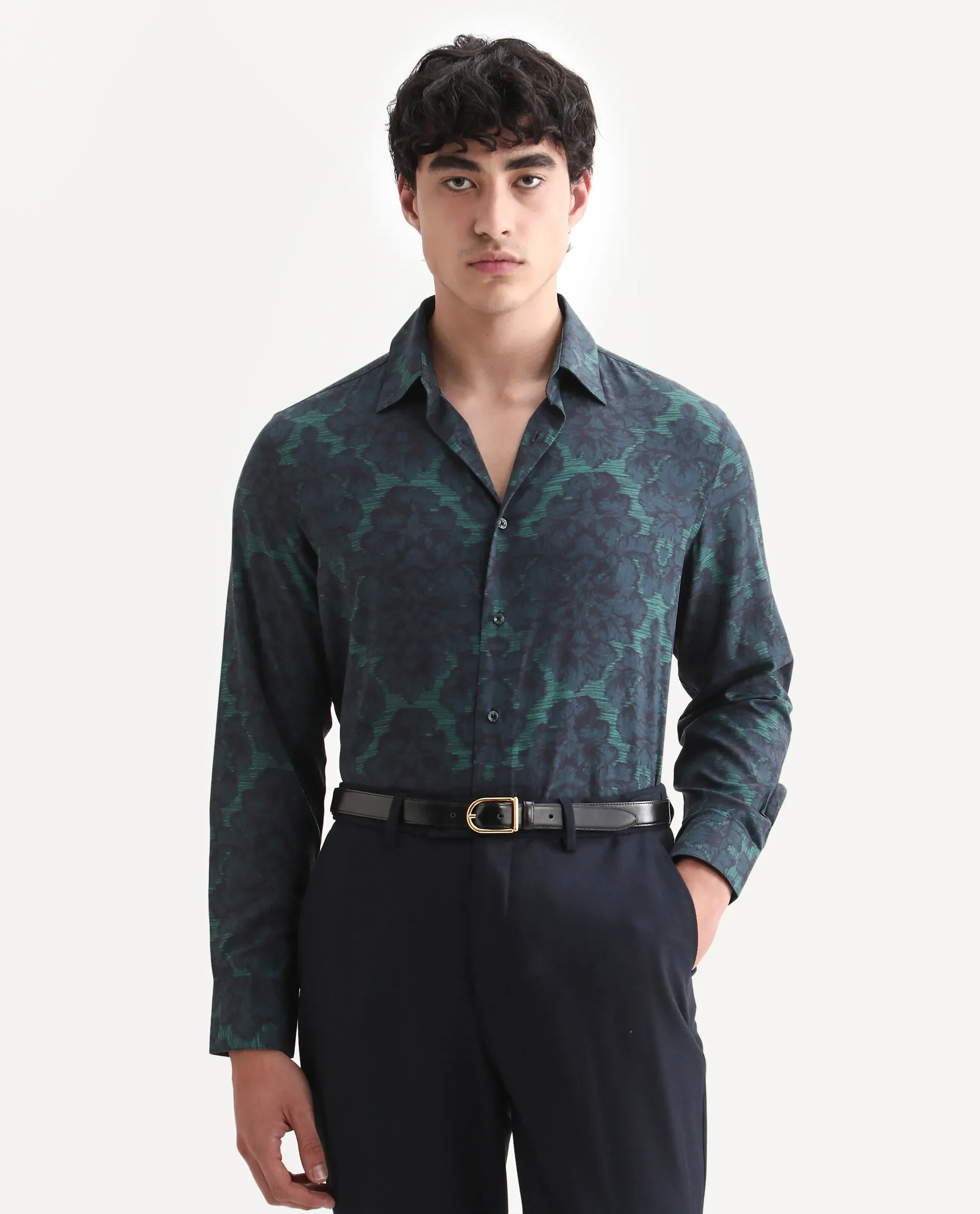 Rare Rabbit Men's Crux-25 Navy Viscose Floral Print Regular Fit Full Sleeve Collared Shirt - Image 6