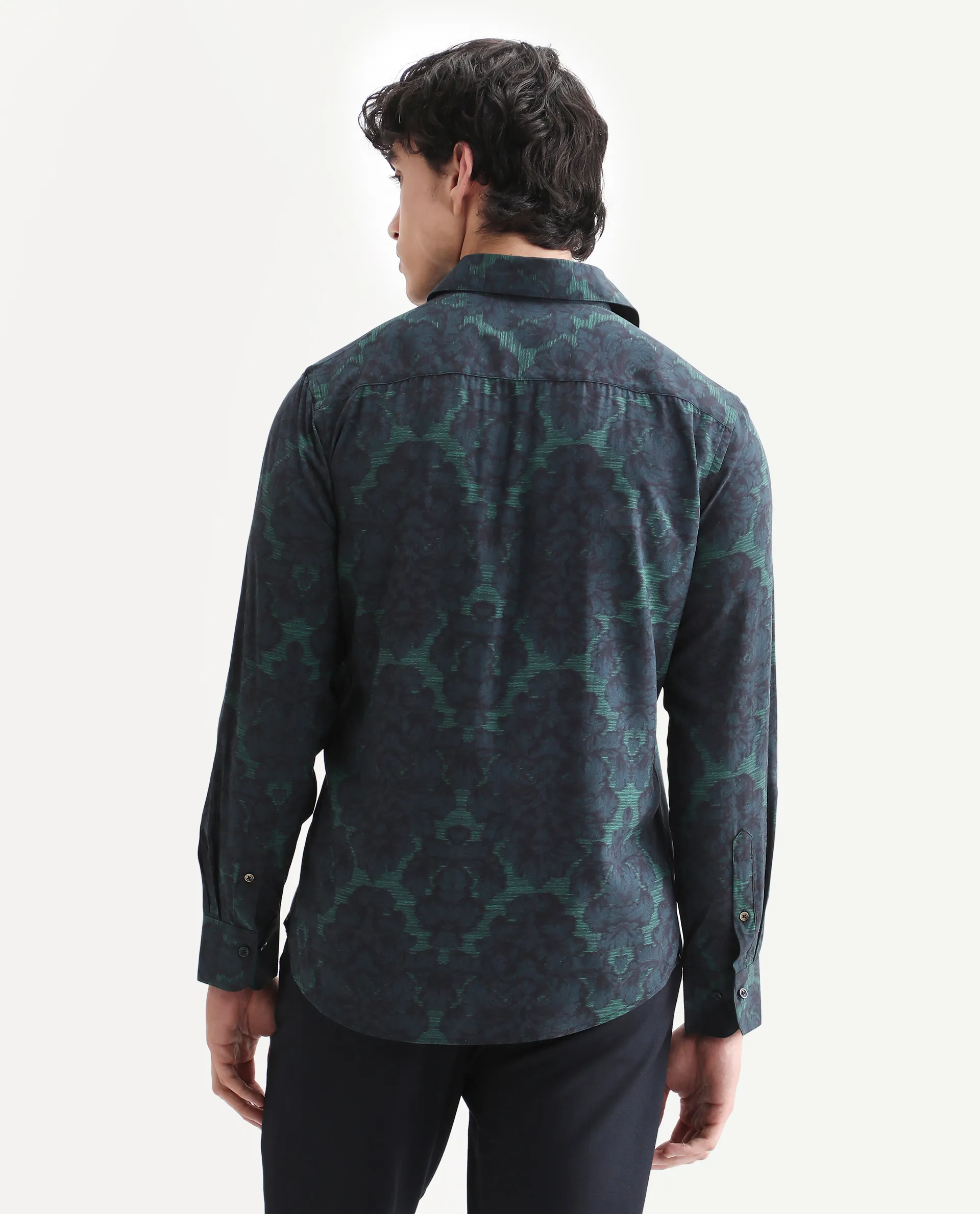 Rare Rabbit Men's Crux-25 Navy Viscose Floral Print Regular Fit Full Sleeve Collared Shirt - Image 7