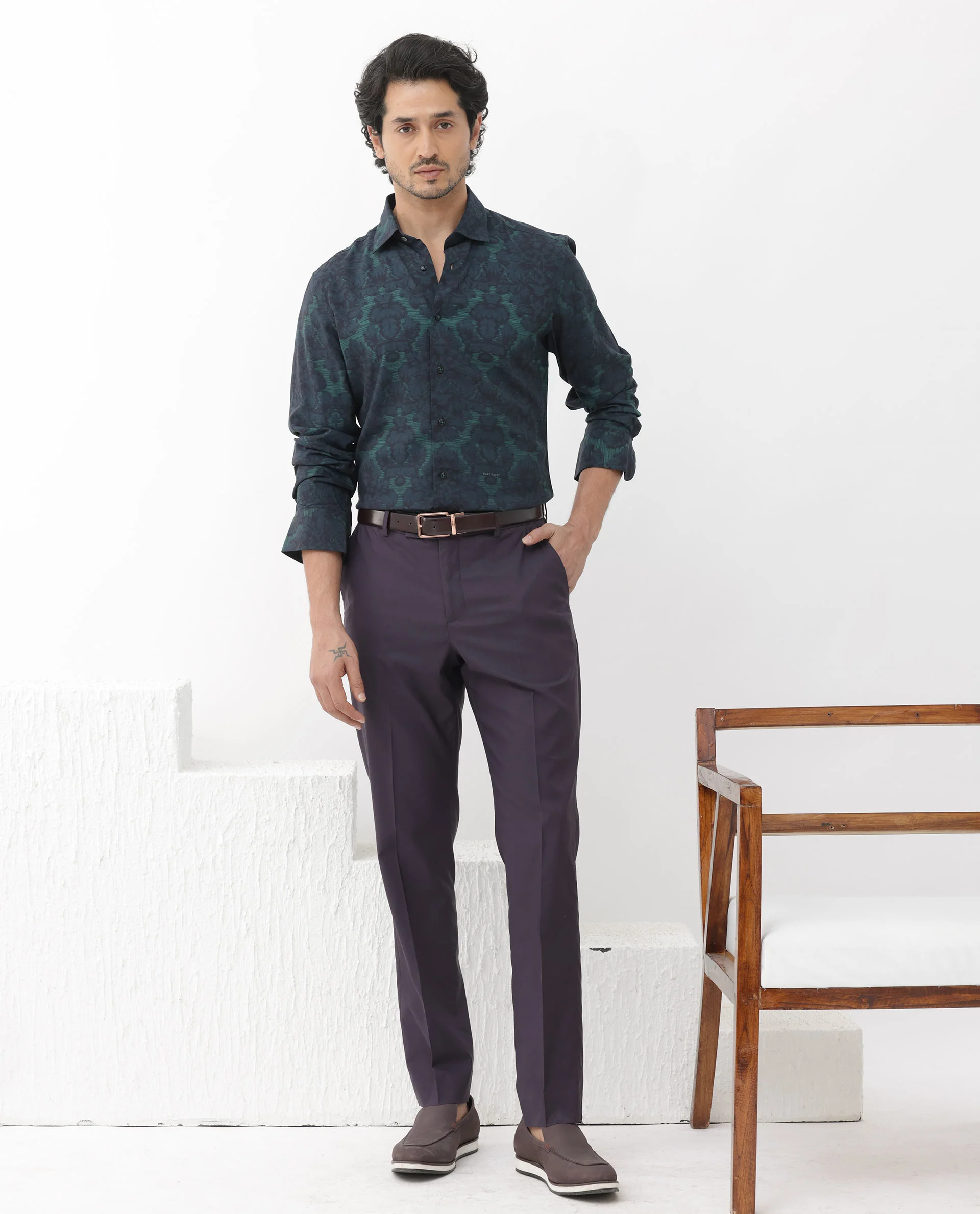 Rare Rabbit Men's Crux Dark Green Viscose Floral Print Regular Fit Full Sleeve Collared Shirt - Image 2